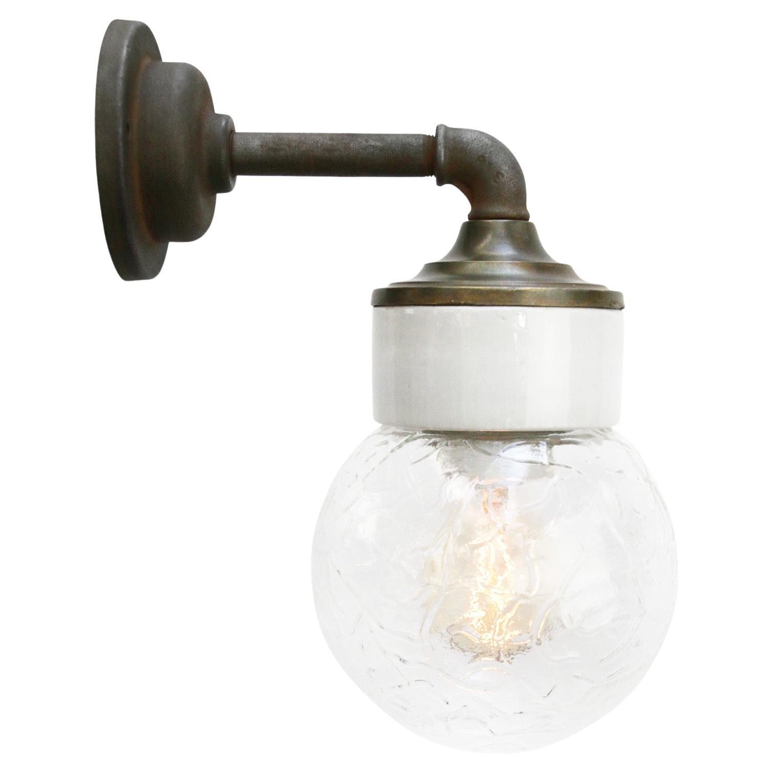 White Porcelain Vintage Industrial Clear Glass Brass Wall Lamp Scones For Sale