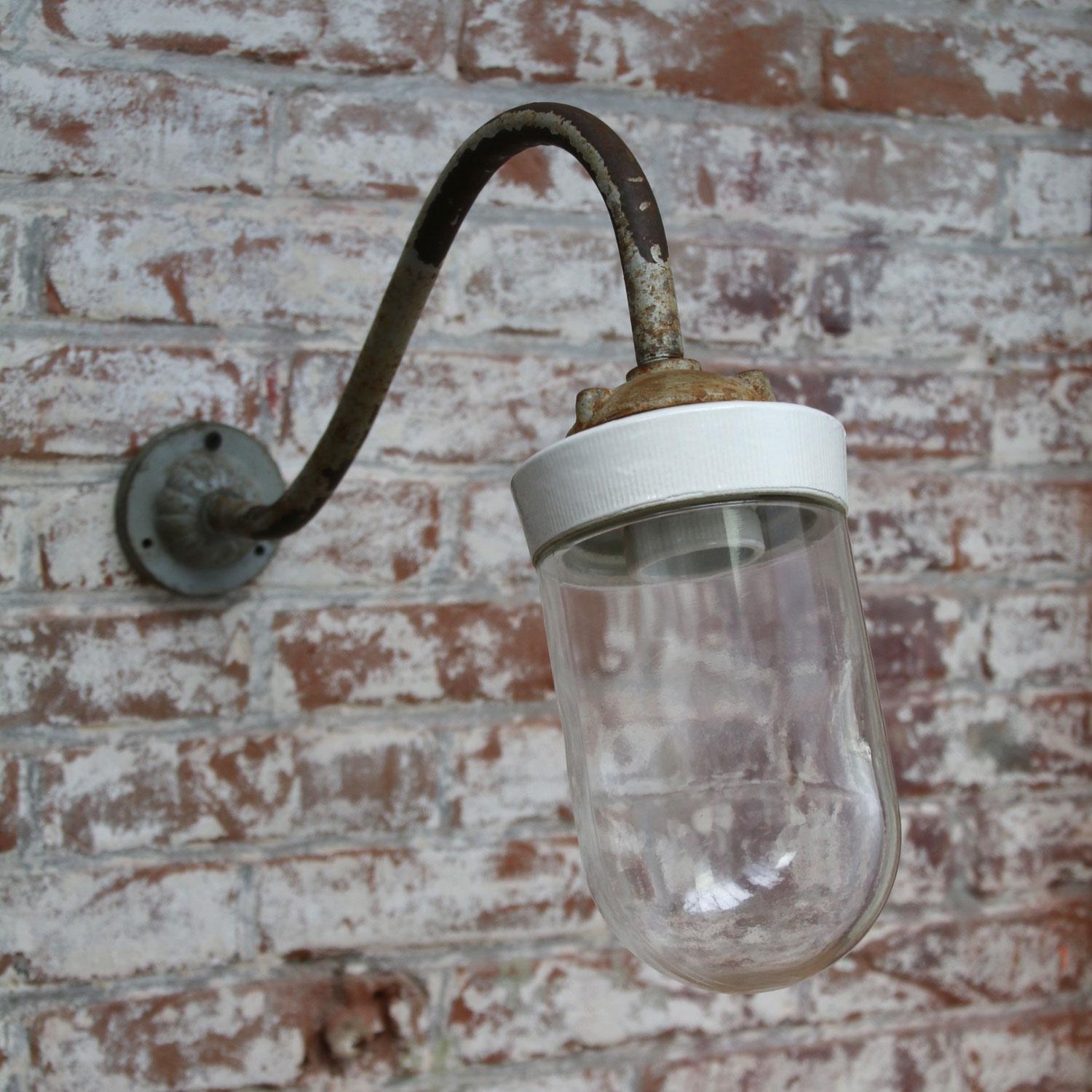 French White Porcelain Vintage Industrial Clear Glass Cast Iron Wall Lights