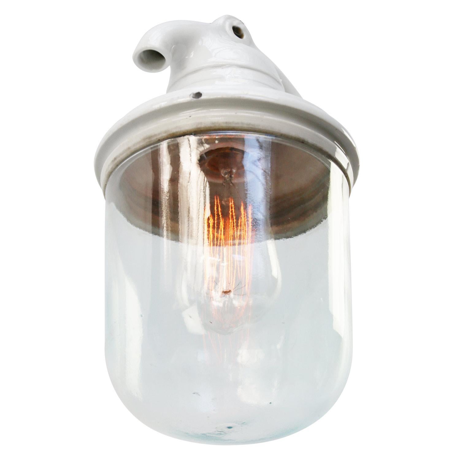 French White Porcelain Vintage Industrial Clear Glass Pendant Light For Sale