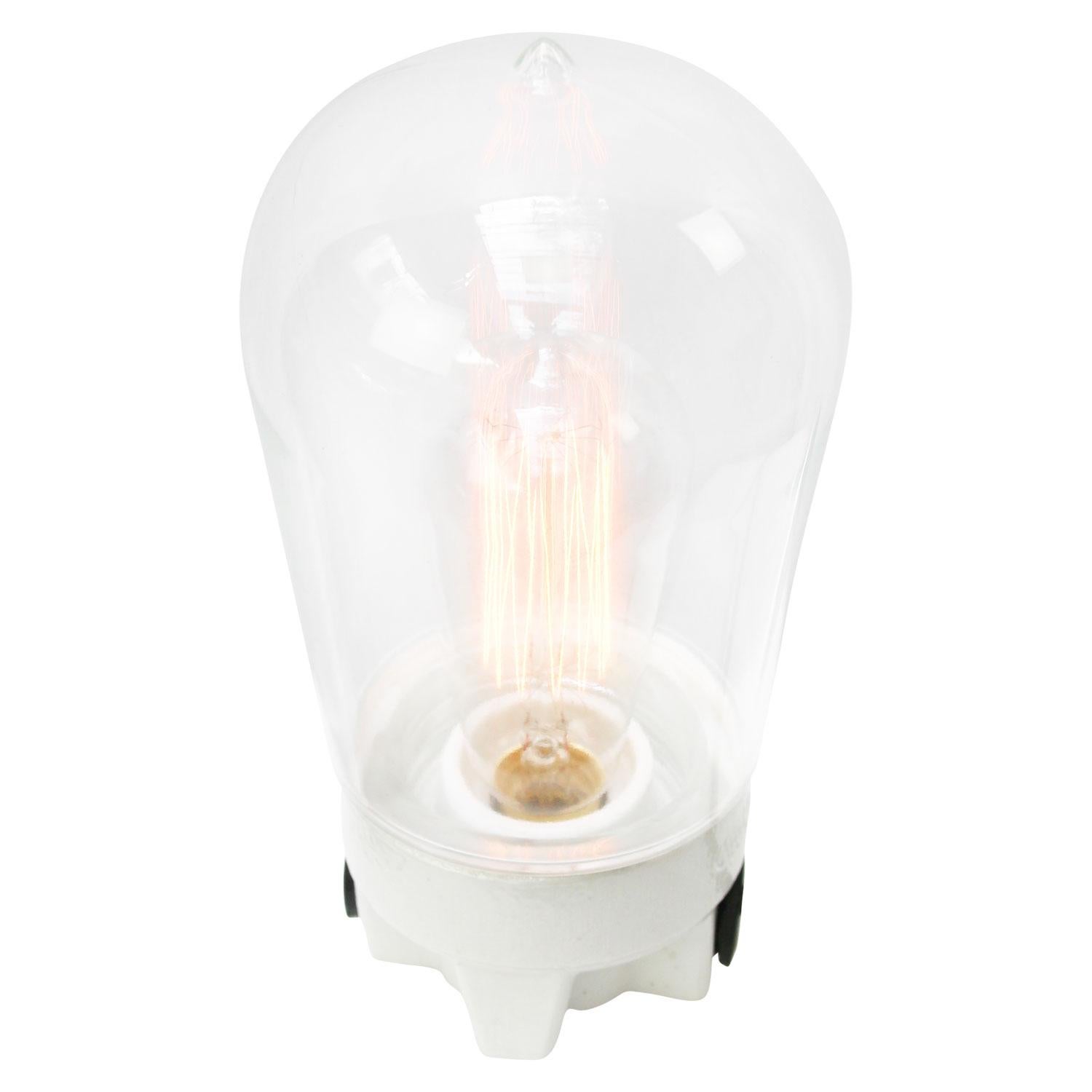 White Porcelain Vintage Industrial Clear Glass Table lamp In Good Condition In Amsterdam, NL