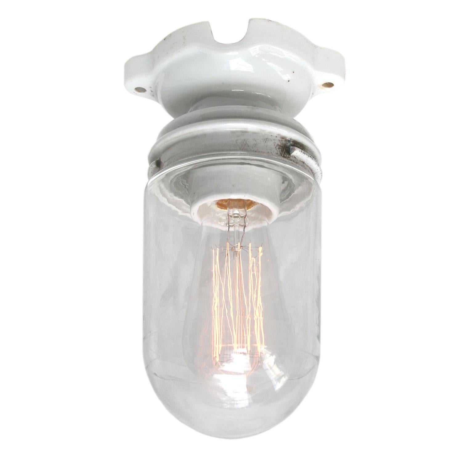 White Porcelain Vintage Industrial Clear Glass Wall Lamp Scone In Good Condition In Amsterdam, NL