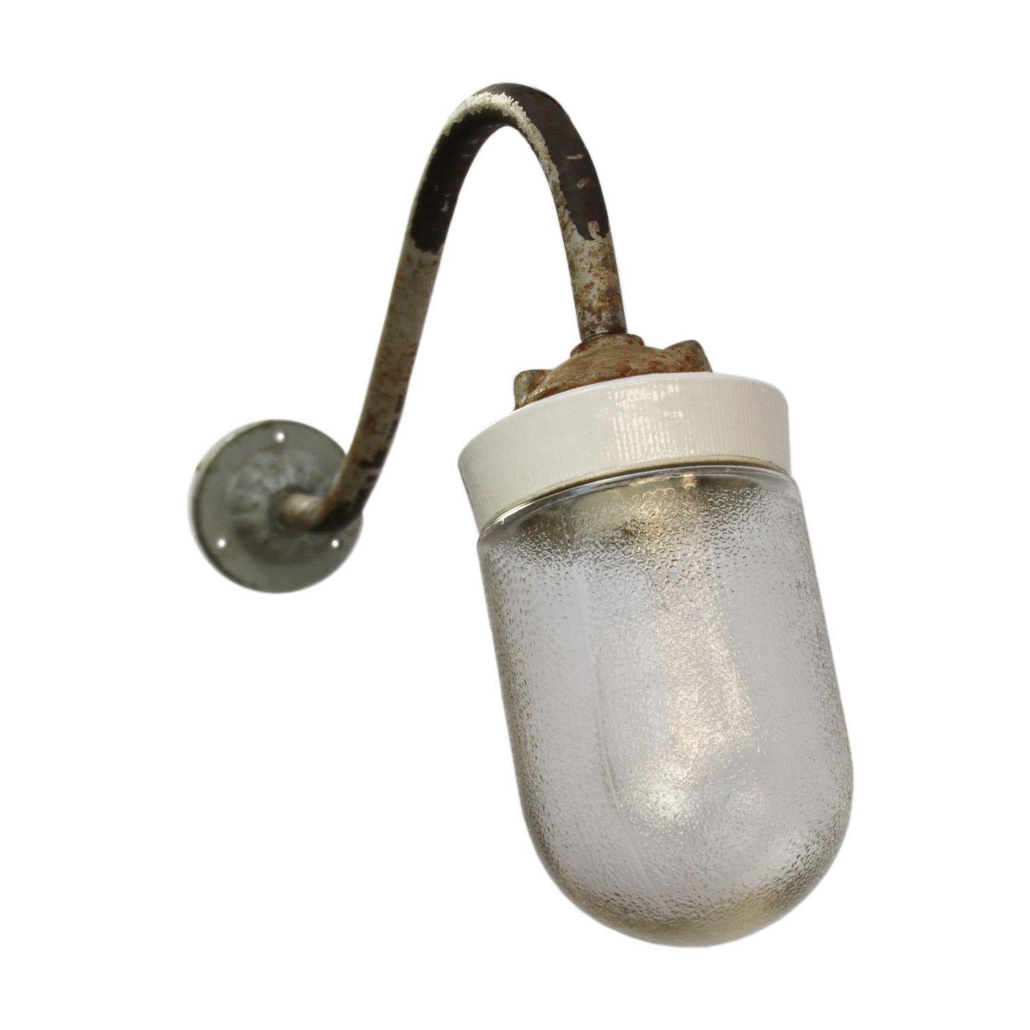 20th Century White Porcelain Vintage Industrial Frosted Glass Cast Iron Wall Lights