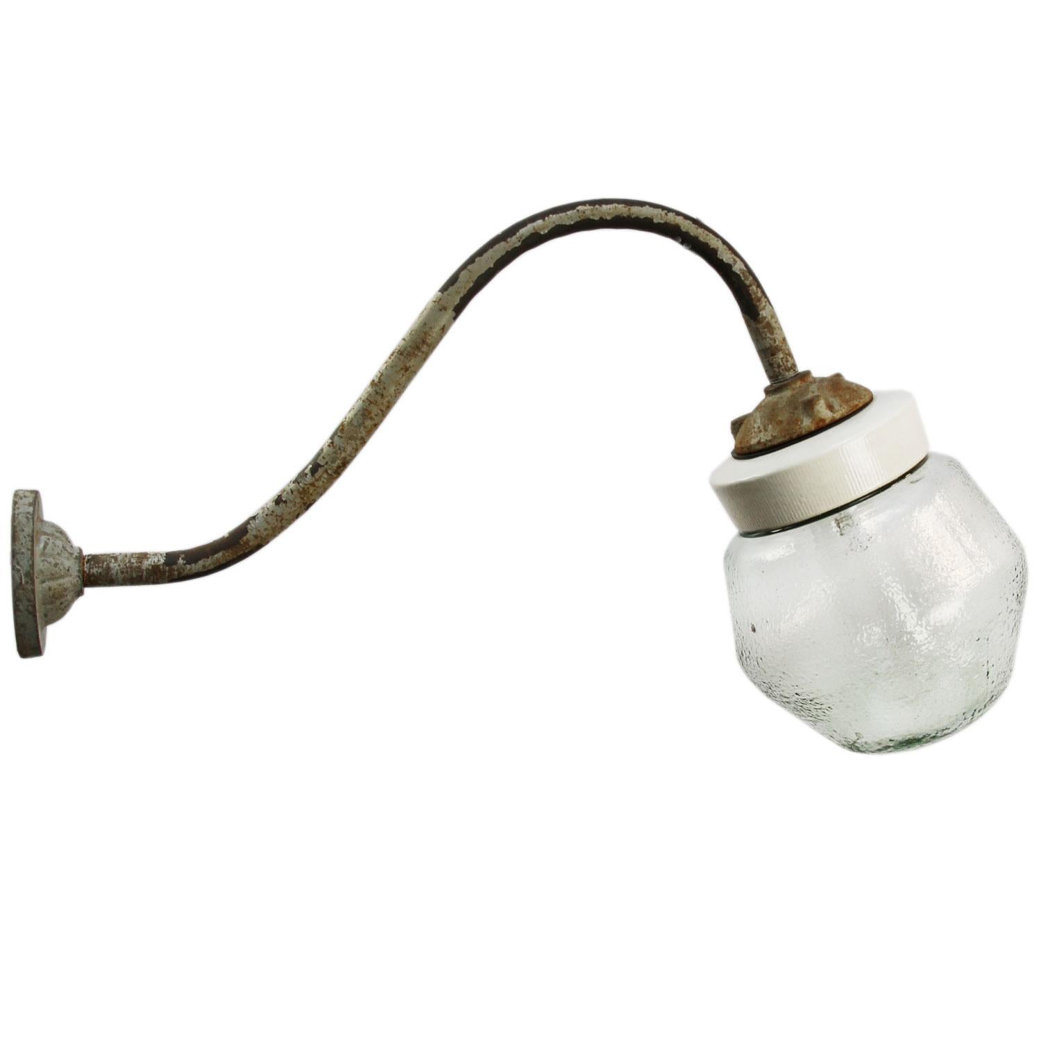 White Porcelain Vintage Industrial Frosted Glass Cast Iron Wall Lights In Good Condition In Amsterdam, NL