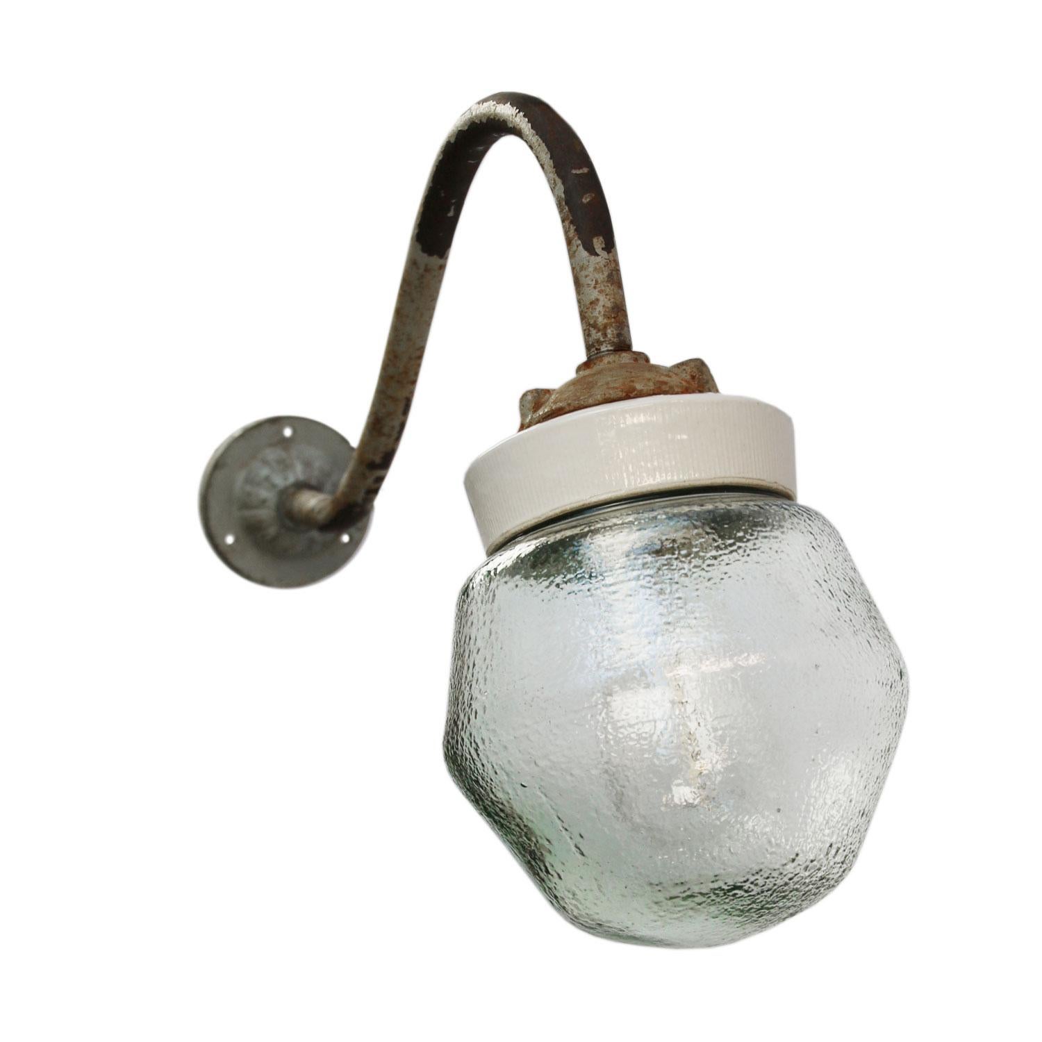 20th Century White Porcelain Vintage Industrial Frosted Glass Cast Iron Wall Lights