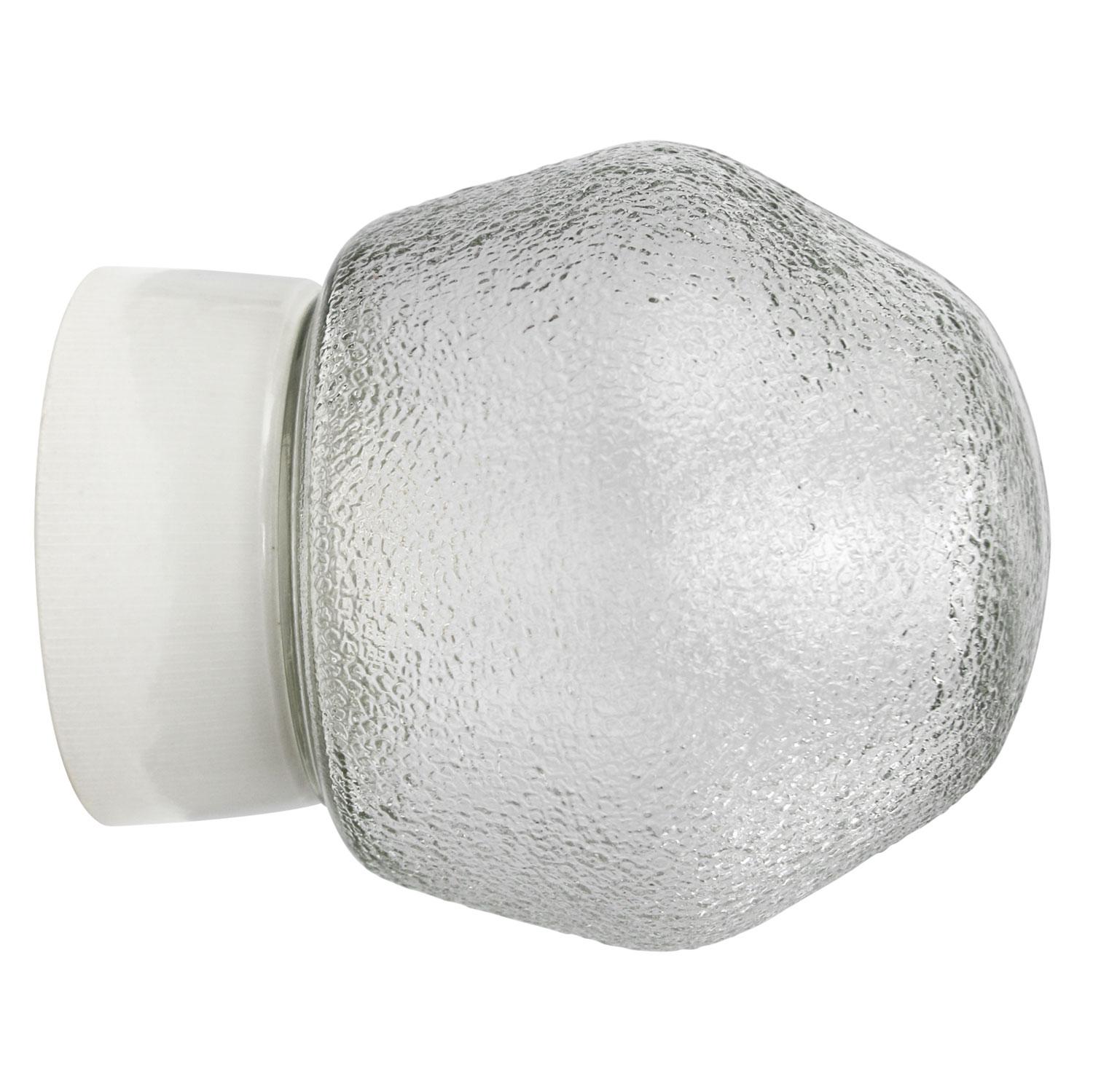 Industrial ceiling lamp.
White porcelain, frosted glass.

2 conductors, no ground.
Suitable for 110 volt USA
new wiring is CE certified (220 volt)  or UL Listed (110 volt) 

Weight: 1.00 kg / 2.2 lb
Priced per individual item. All lamps have been