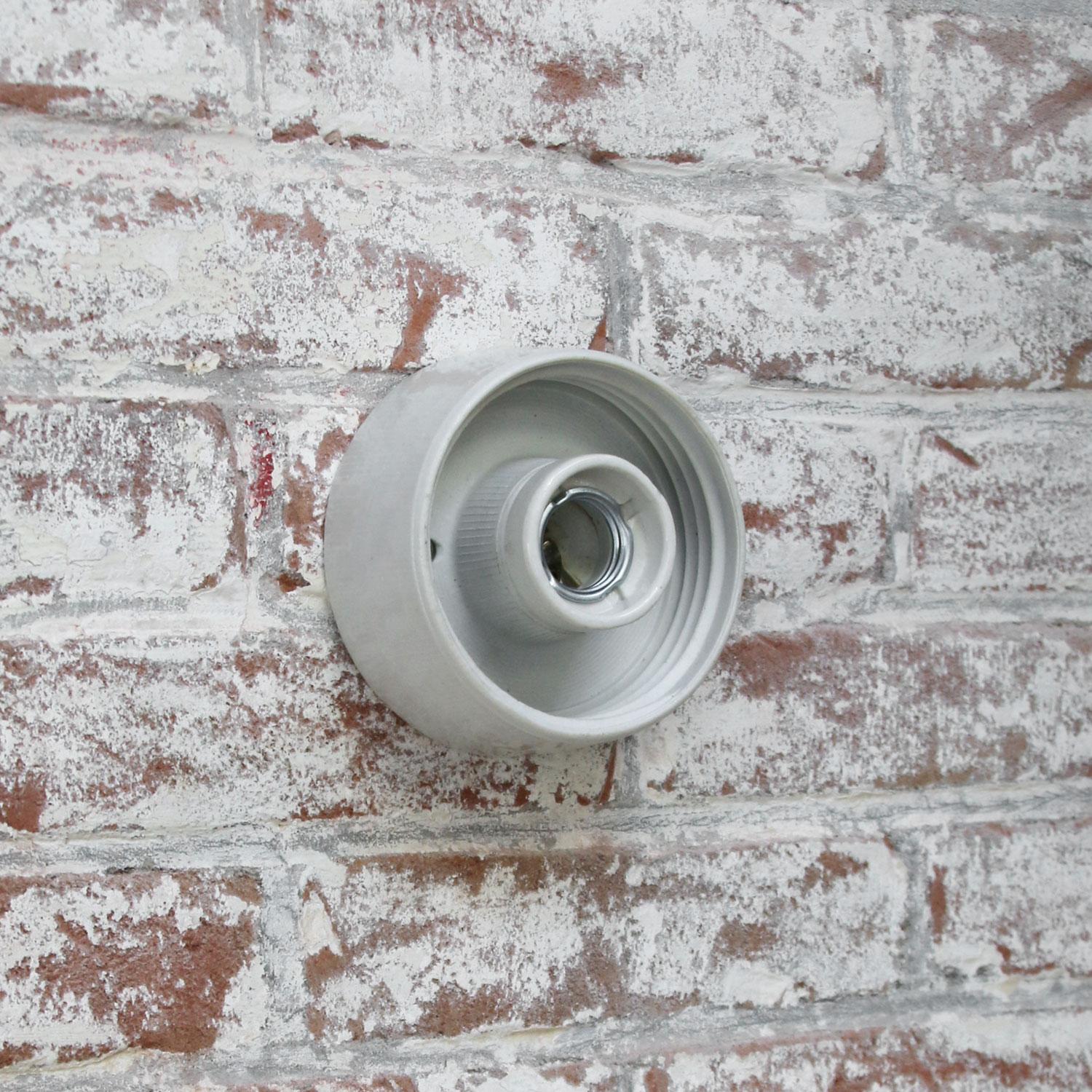 White Porcelain Vintage Industrial Frosted Glass Wall Lamp Scones In Good Condition In Amsterdam, NL