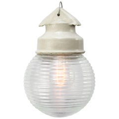 White Porcelain Vintage Industrial Holophane Glass Pendant Lights 