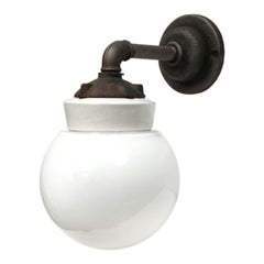 White Porcelain Vintage Industrial Opaline Glass Cast Iron Wall Lamp Sconces
