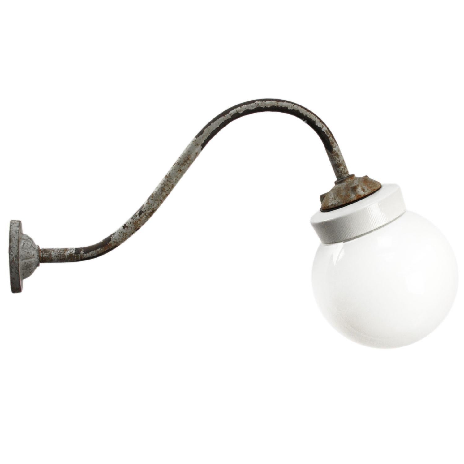 French White Porcelain Vintage Industrial Opaline Glass Cast Iron Wall Lights