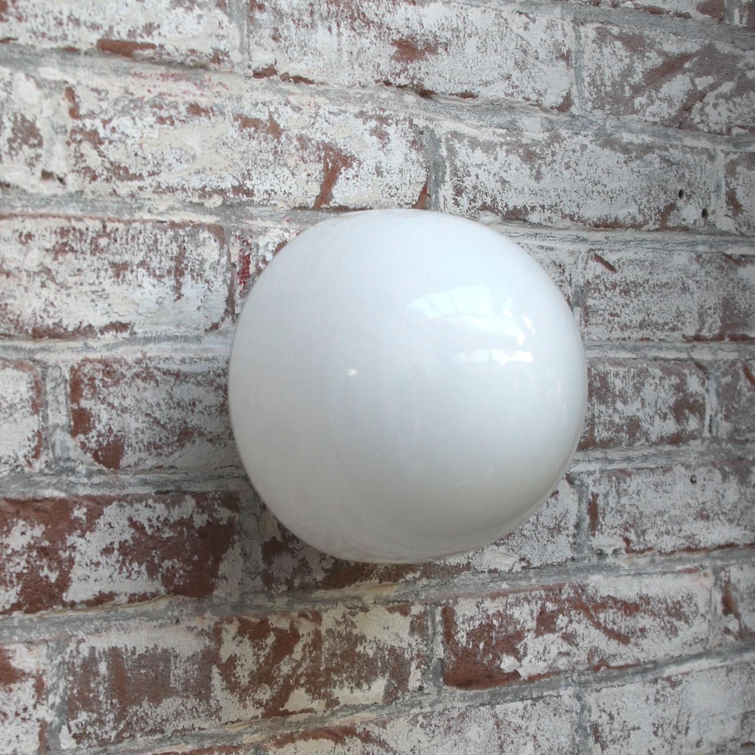 20th Century White Porcelain Vintage Industrial Opaline Glass Wall Ceiling Lamp Scones