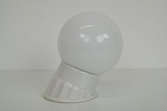 White Porcelain Vintage Industrial Opaline Glass Wall Lamp Sconce, 1950's