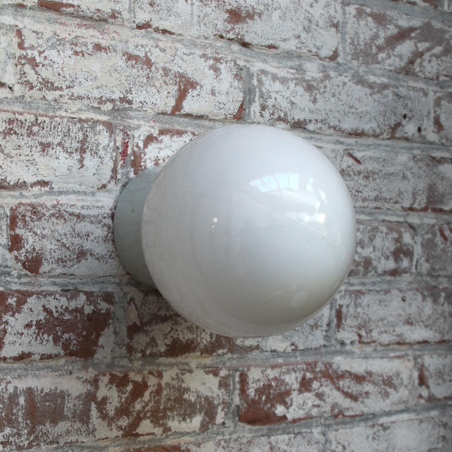 German White Porcelain Vintage Industrial Opaline Glass Wall Lamp Scone For Sale
