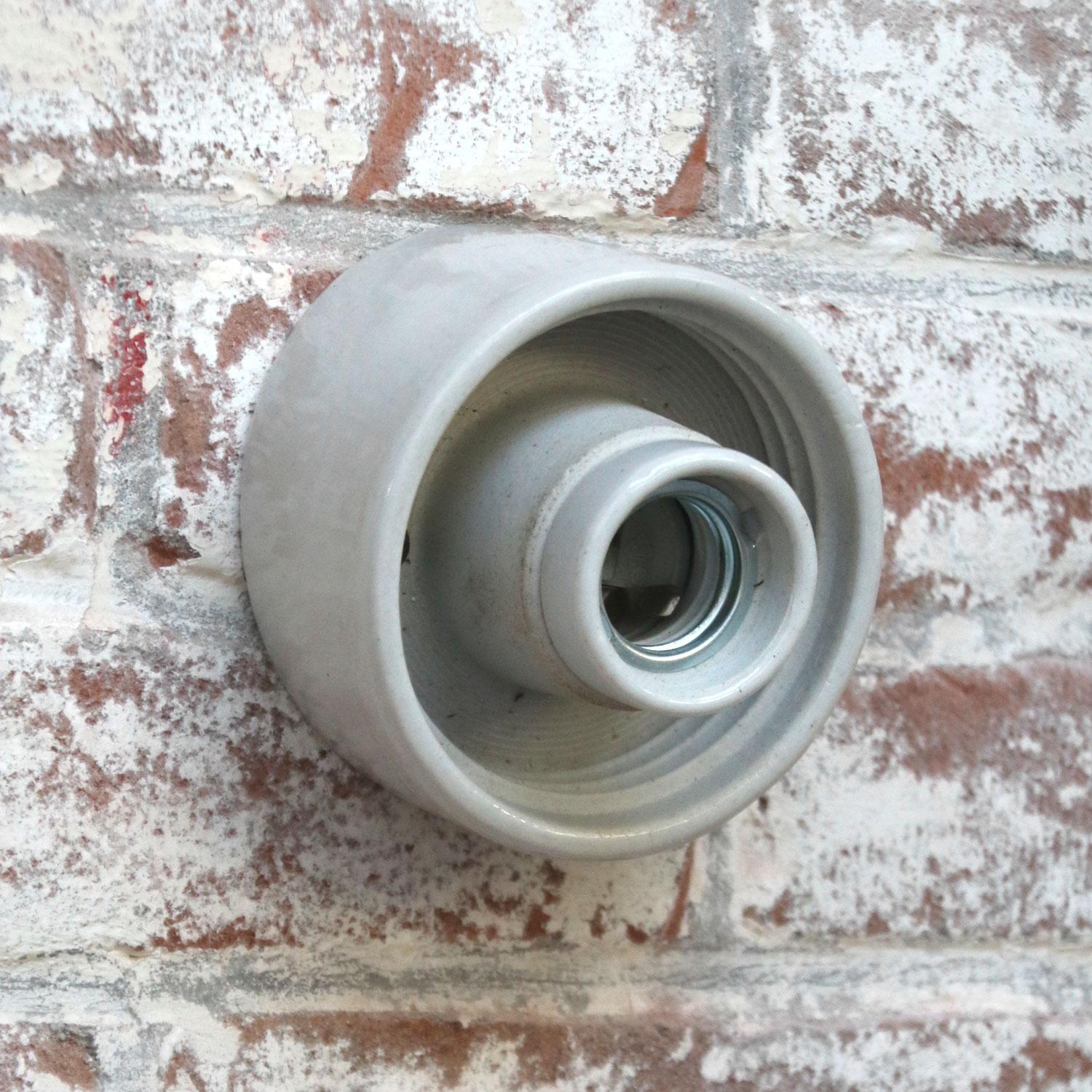 White Porcelain Vintage Industrial Opaline Glass Wall Lamp Scones In Good Condition In Amsterdam, NL