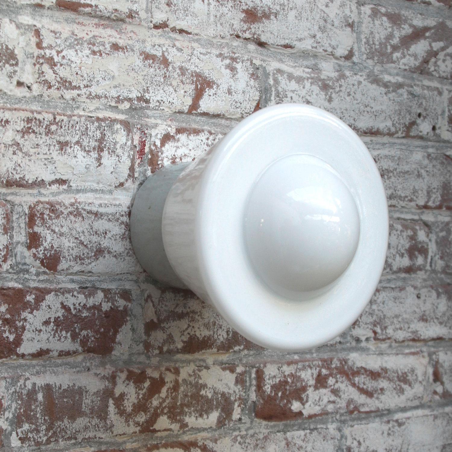 20th Century White Porcelain Vintage Industrial Opaline Glass Wall Lamp Scones For Sale