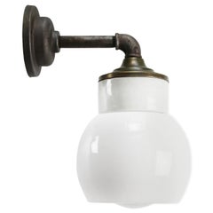 White Porcelain Vintage Industrial Opaline Milk Glass Brass Wall Lamp Scones