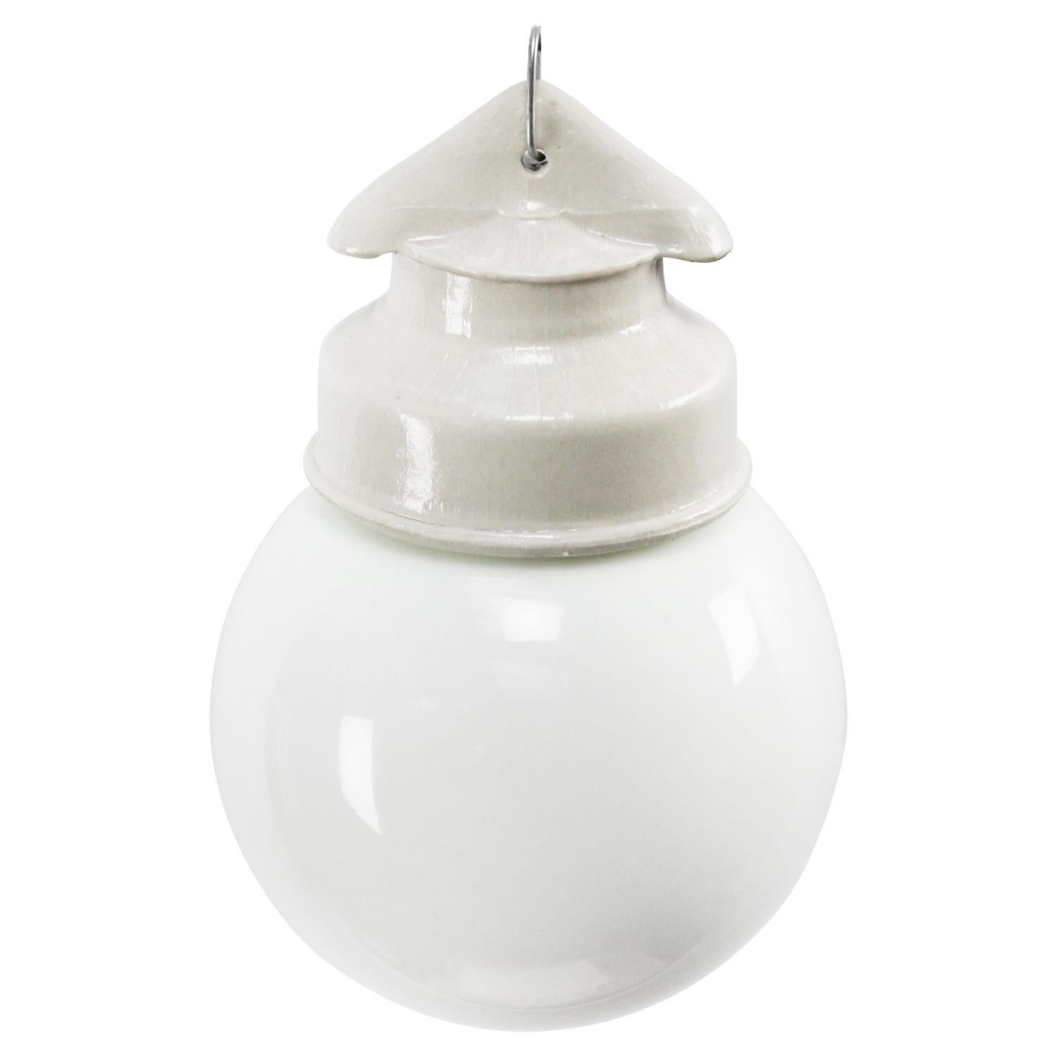 Industrial pendant.
White porcelain, opaline glass.
2 conductors, no ground.

Weight: 1.06 kg / 2.3 lb

Priced per individual item. All lamps have been made suitable by international standards for incandescent light bulbs, energy-efficient and