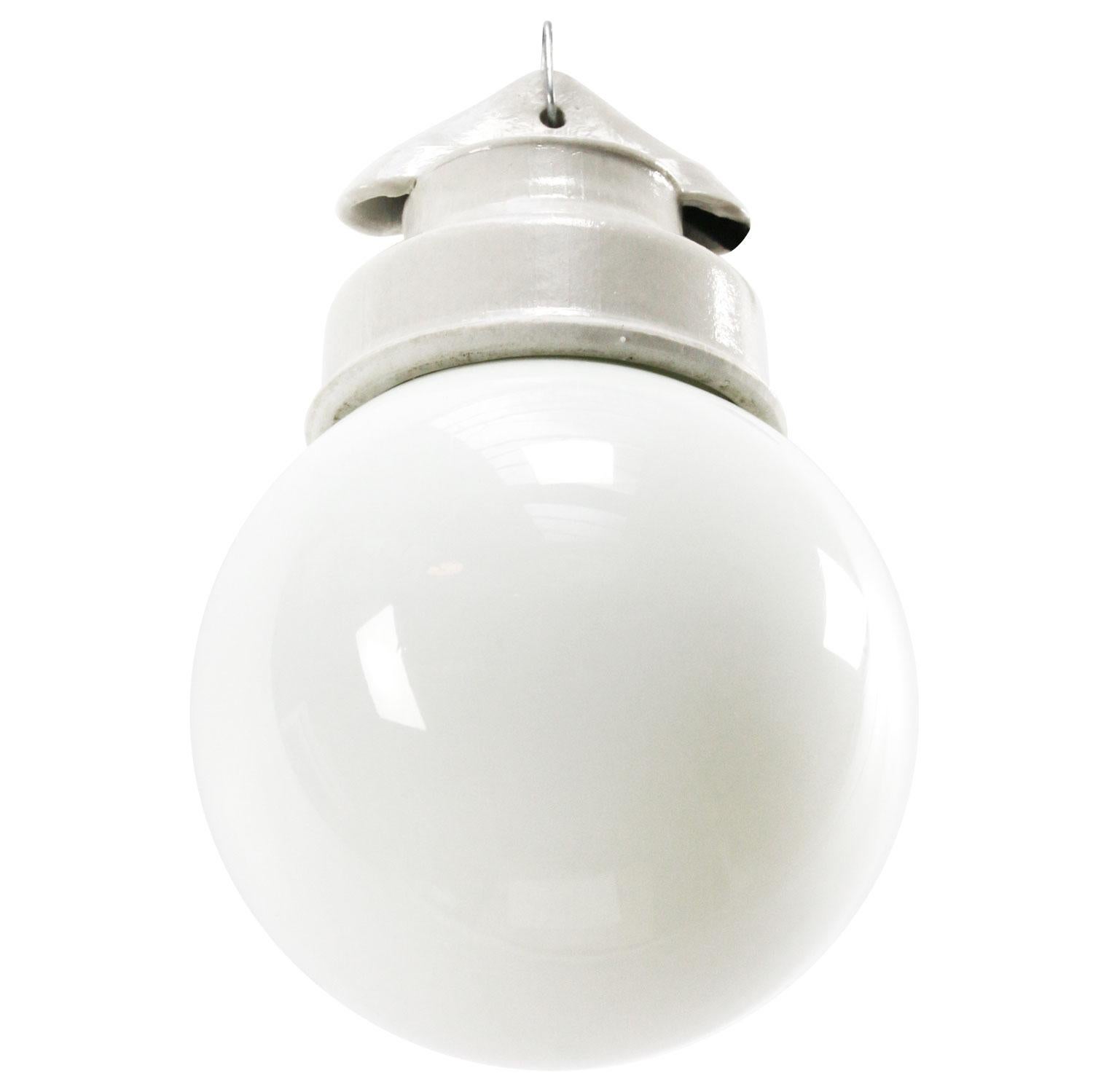 White Porcelain Vintage Industrial Opaline Milk Glass Pendant Lights In Good Condition For Sale In Amsterdam, NL