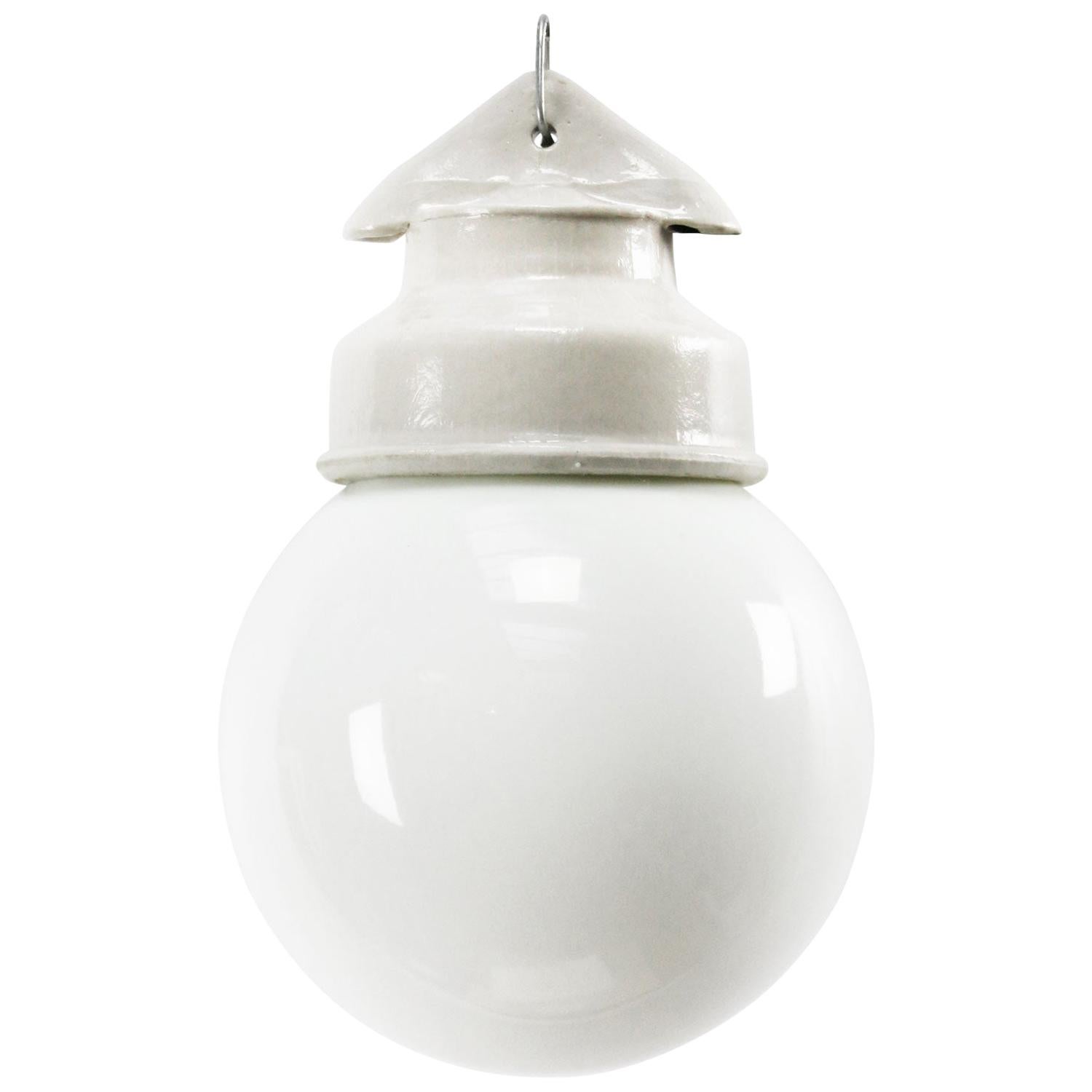 White Porcelain Vintage Industrial Opaline Milk Glass Pendant Lights For Sale