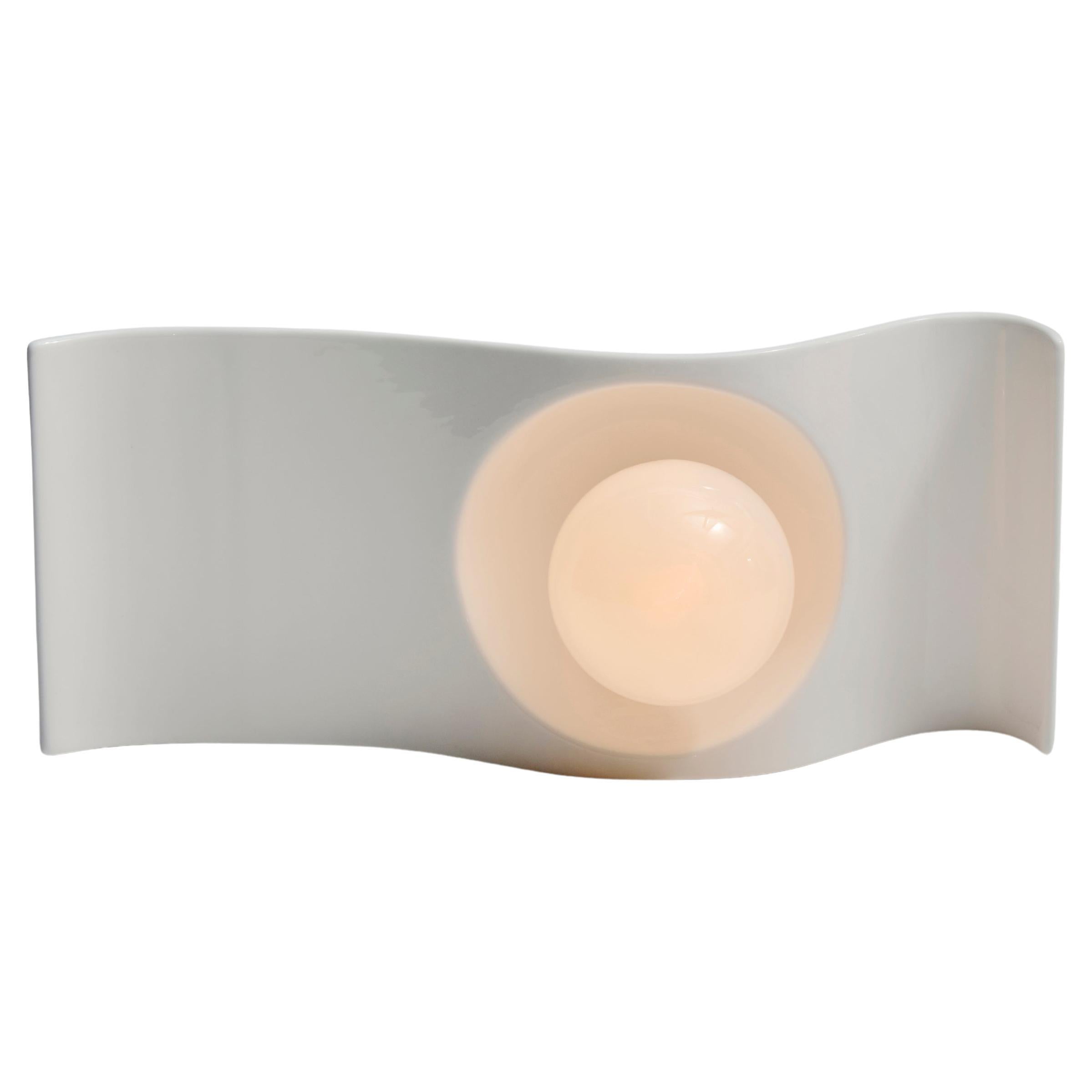 White Porcelain Wavy Mid-Century Modern Soft Light Contemporary Table Lamp For Sale
