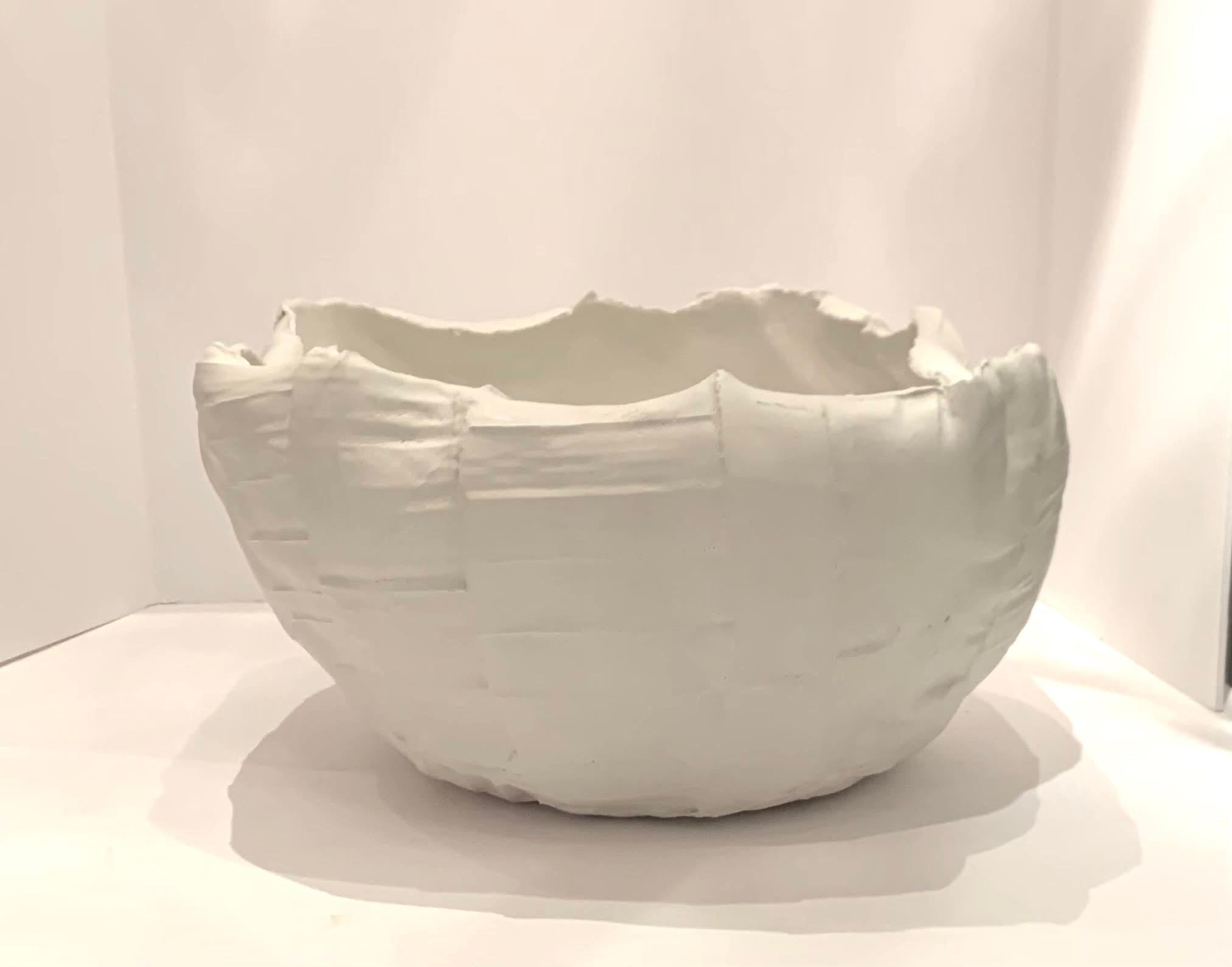 Italian White Porcelain Wide Rib Textured Design Bowl, Italy, Contemporary