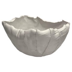 White Porcelain Wide Rib Textured Design Bowl, Italy, Contemporary