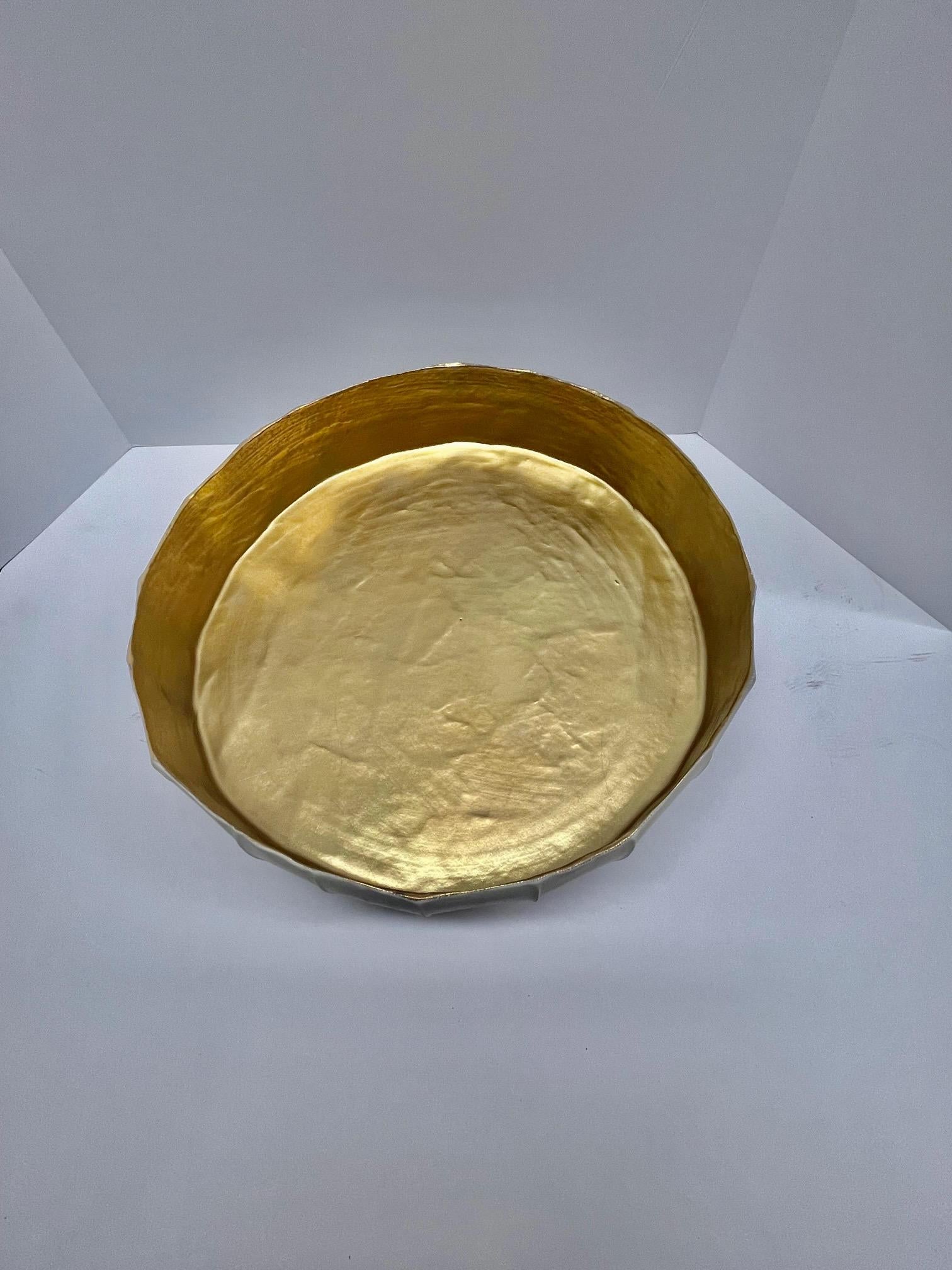 White Porcelain With 22 Karat Gold Interior Footed Bowl, Italy, Contemporary  2