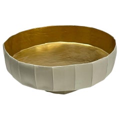 White Porcelain With 22 Karat Gold Interior Footed Bowl, Italy, Contemporary