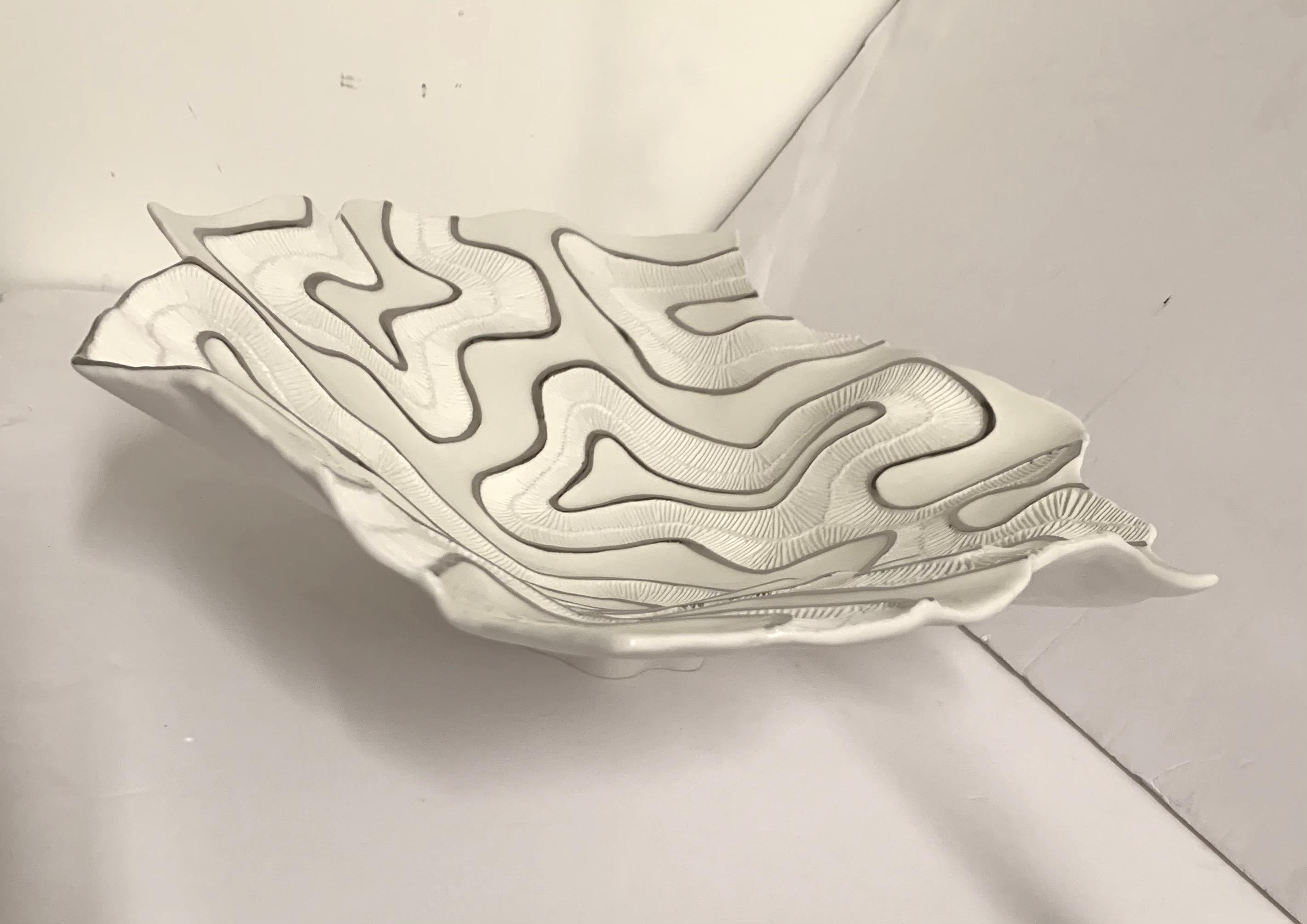 Italian White Porcelain with Platinum Trim Bowl, Italy, Contemporary