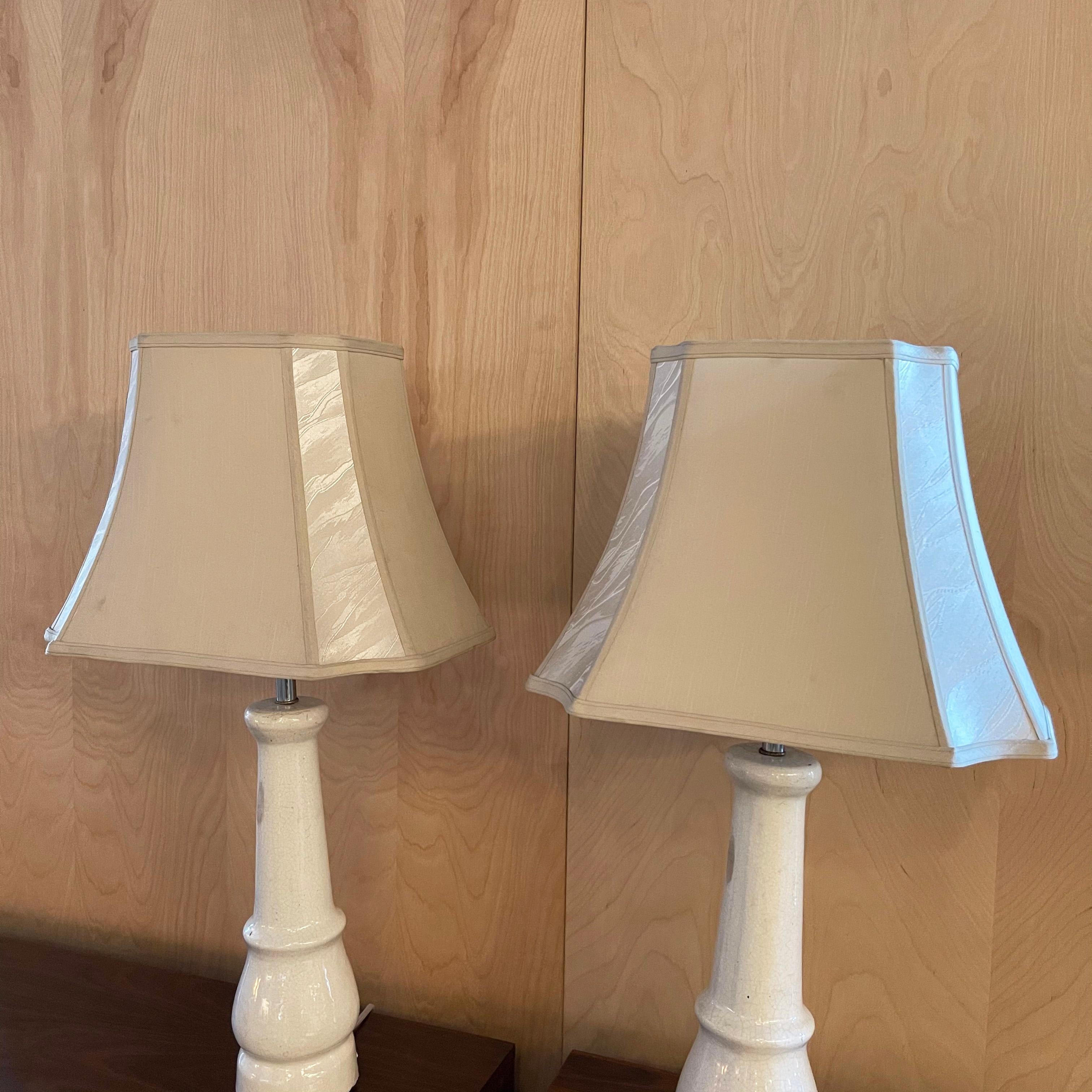 North American White Porcelain Leg Table Lamps with Shades For Sale