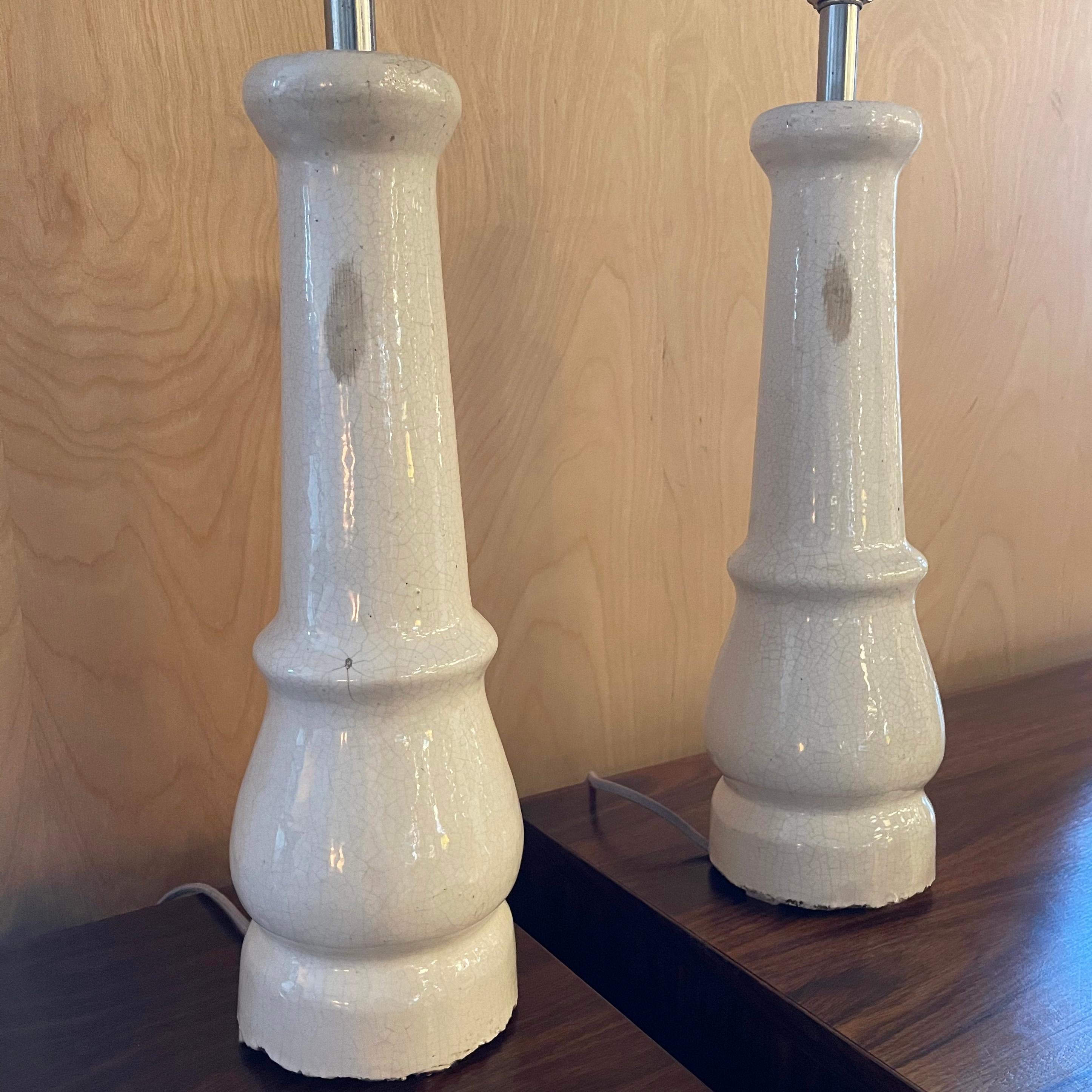 Brass White Porcelain Leg Table Lamps with Shades For Sale