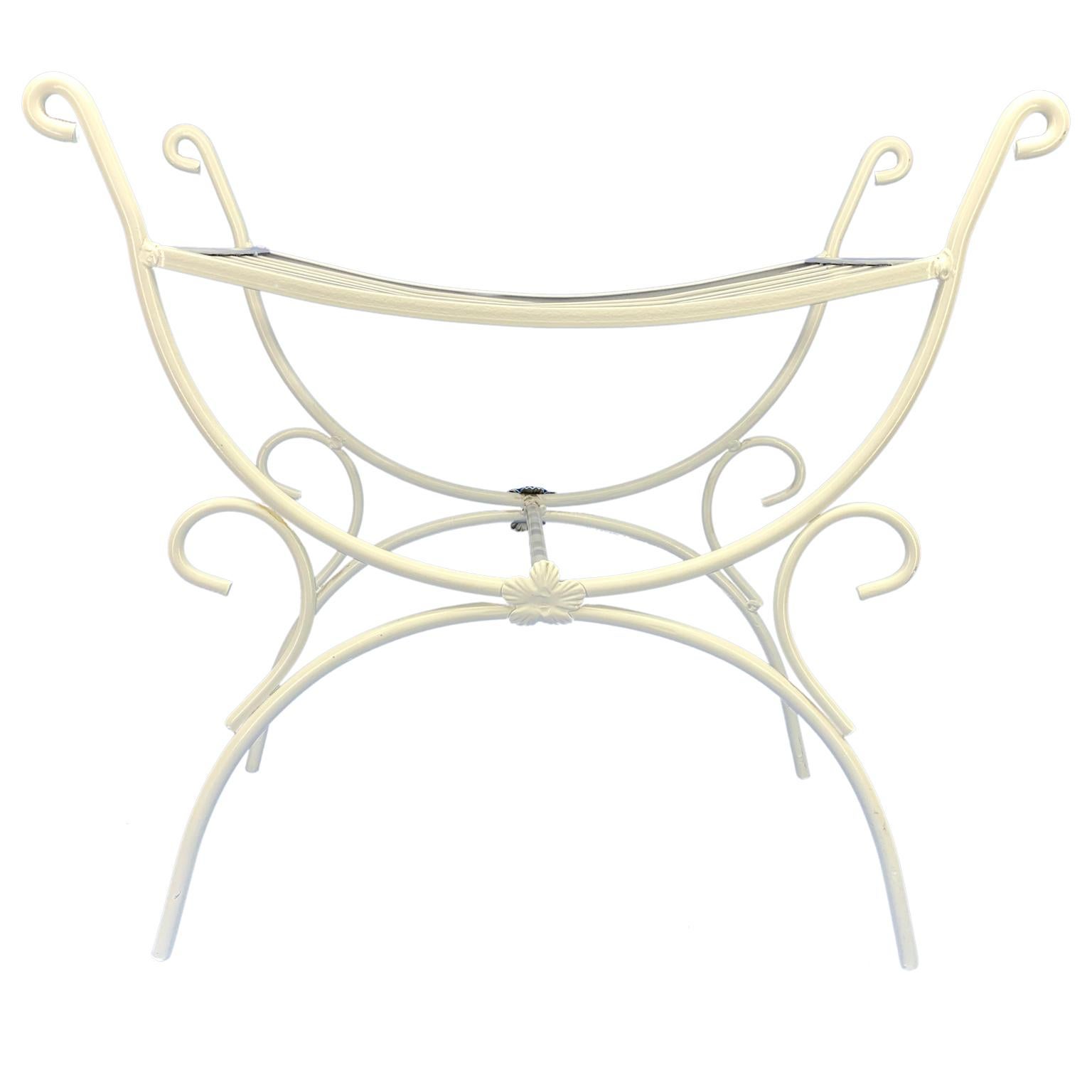 White powder-coated metal stool or bench.