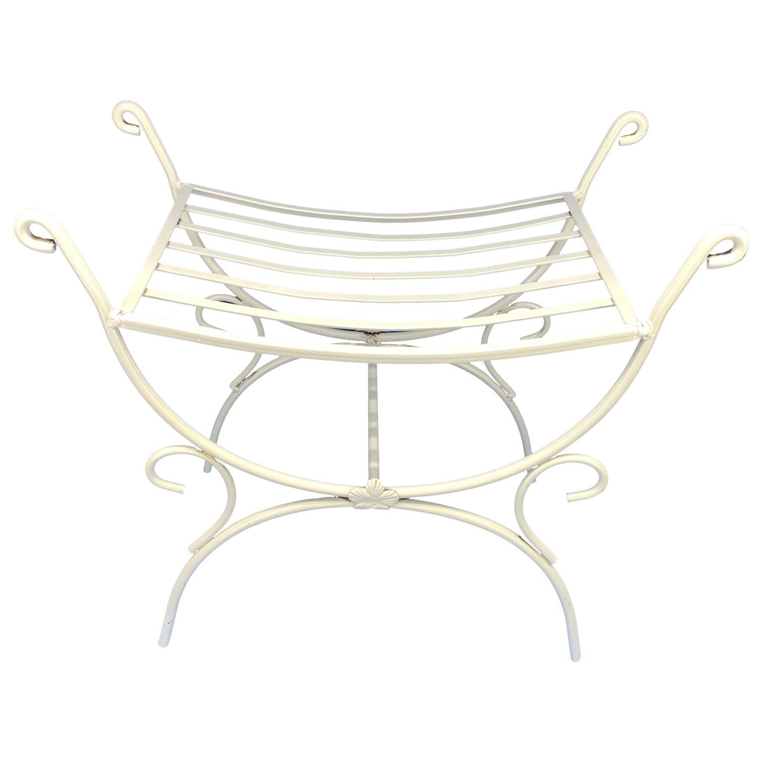 Modern White Powder-Coated Metal Stool Or Bench For Sale