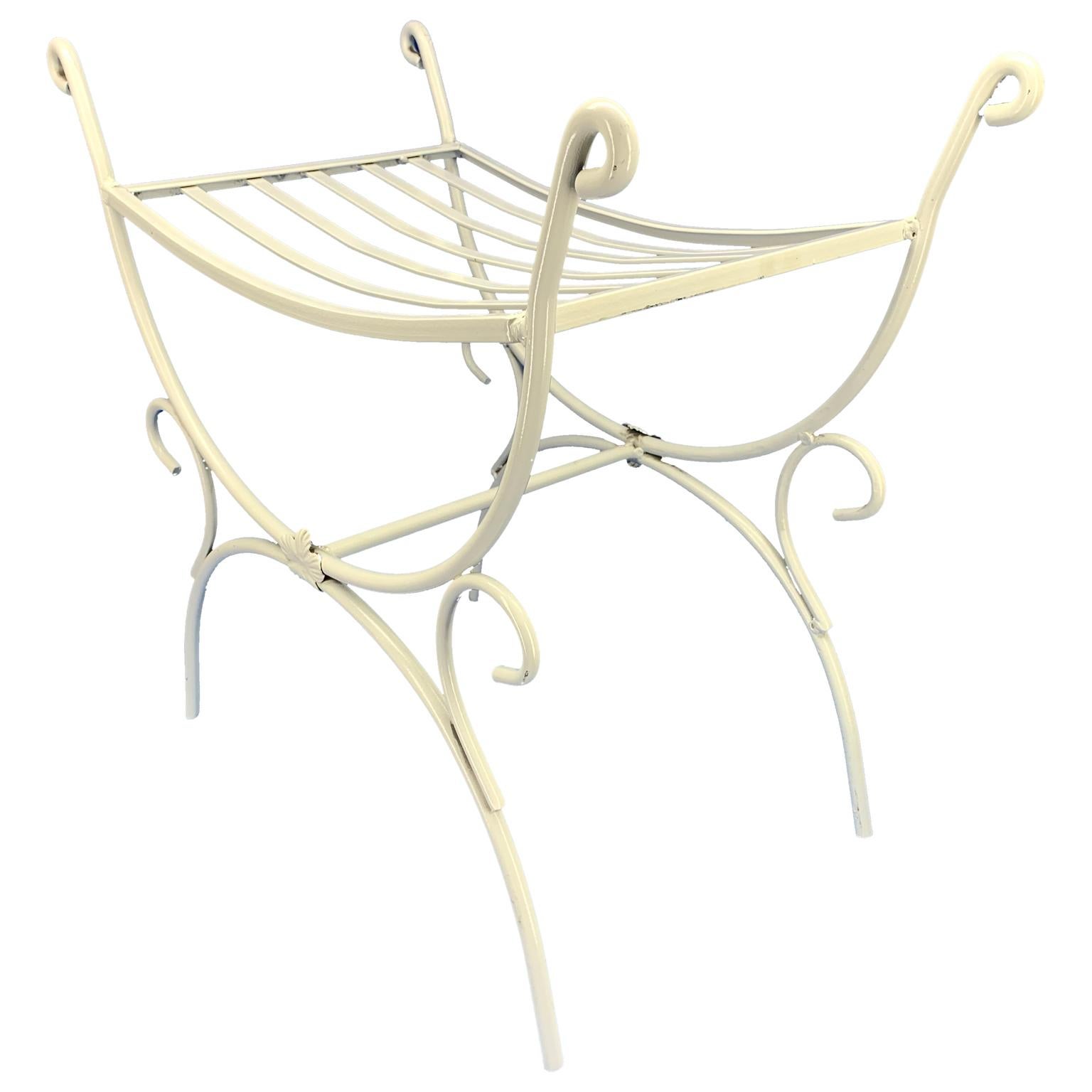 White Powder-Coated Metal Stool Or Bench In Good Condition In Haddonfield, NJ