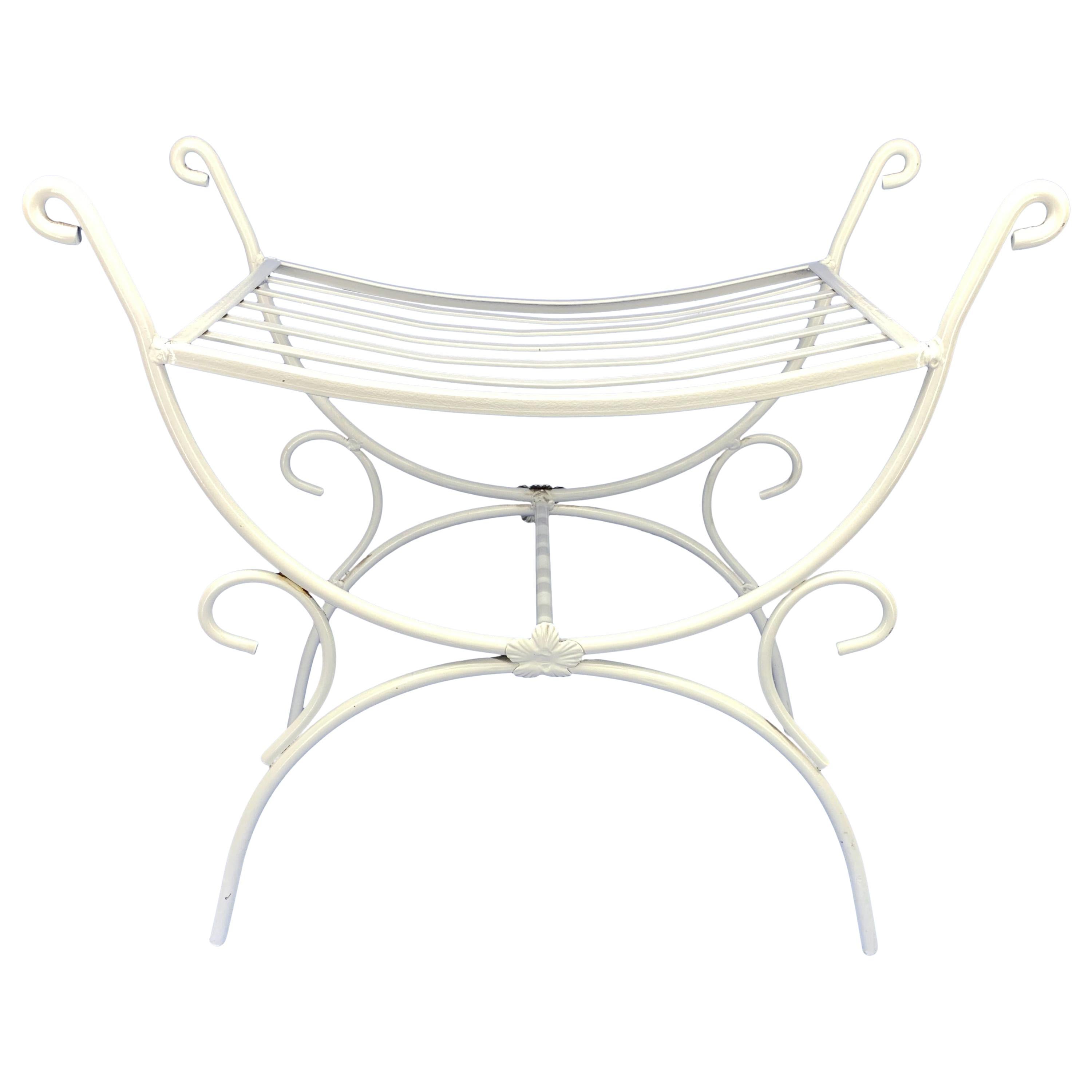 White Powder-Coated Metal Stool Or Bench For Sale