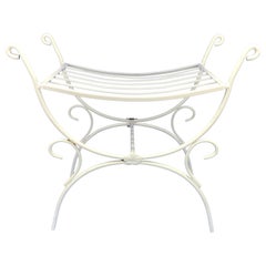 Vintage White Powder-Coated Metal Stool Or Bench