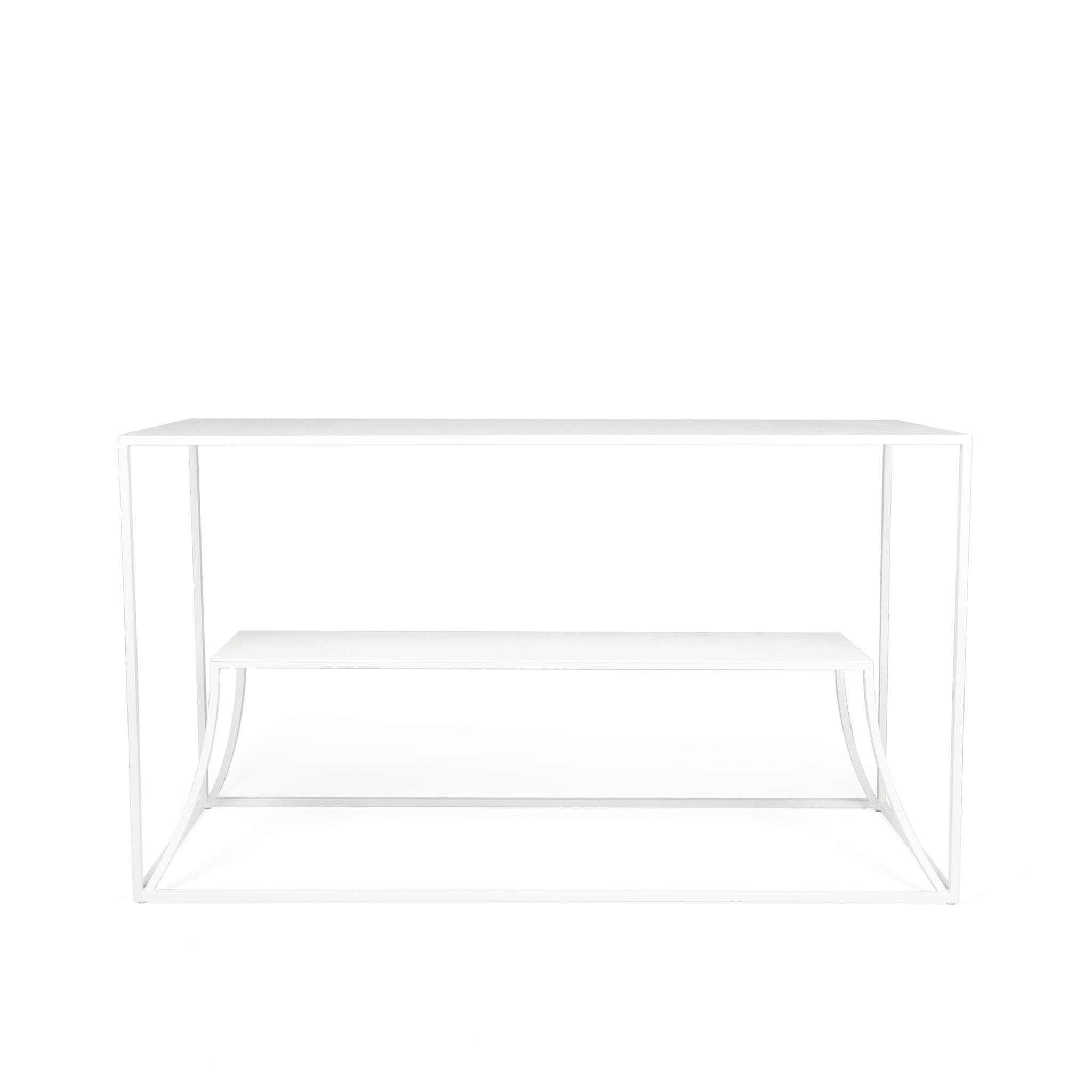 white metal console table