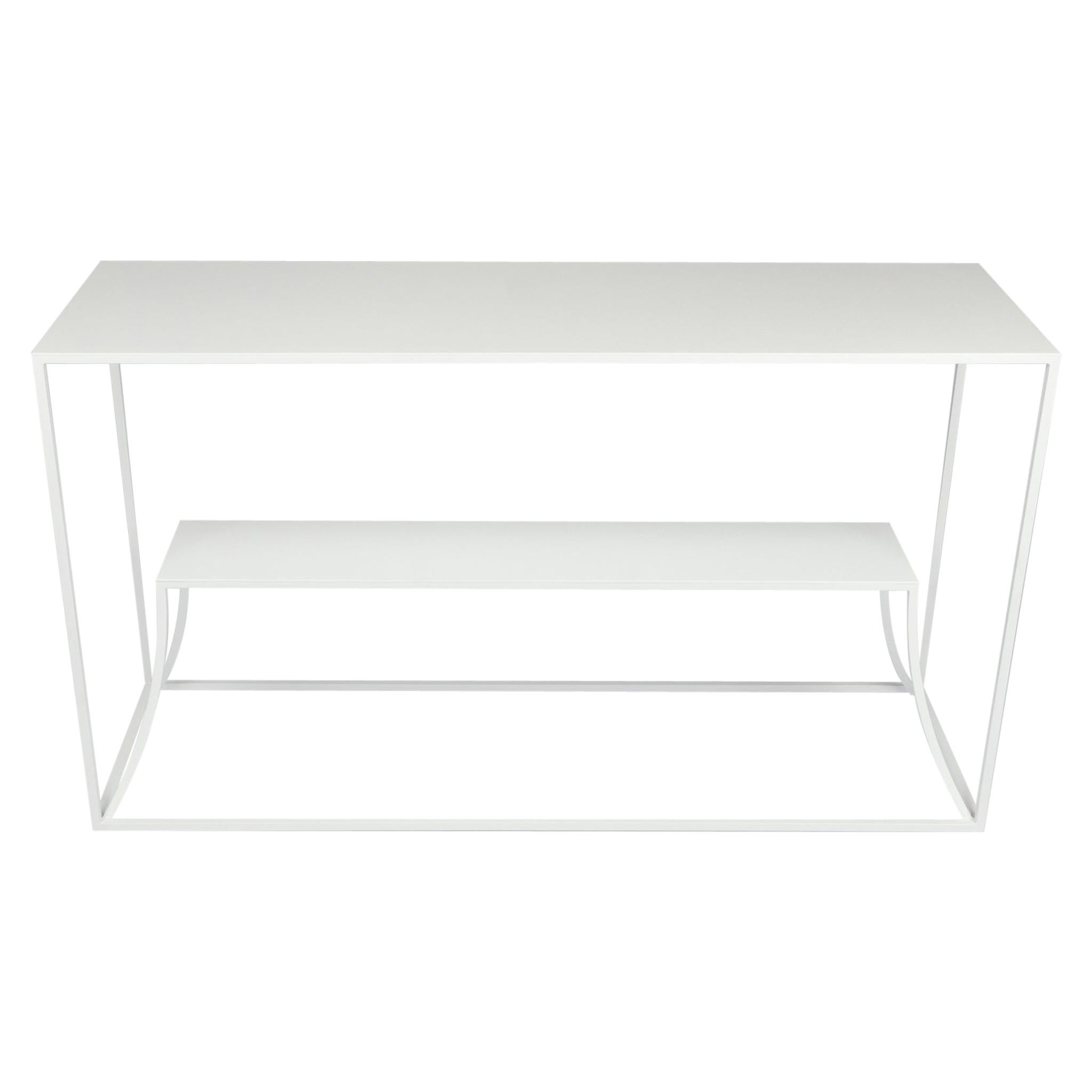 White Powder-Coated Modern Steel Double Tier Console Table