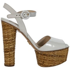 White Prada Leather Platform Sandals