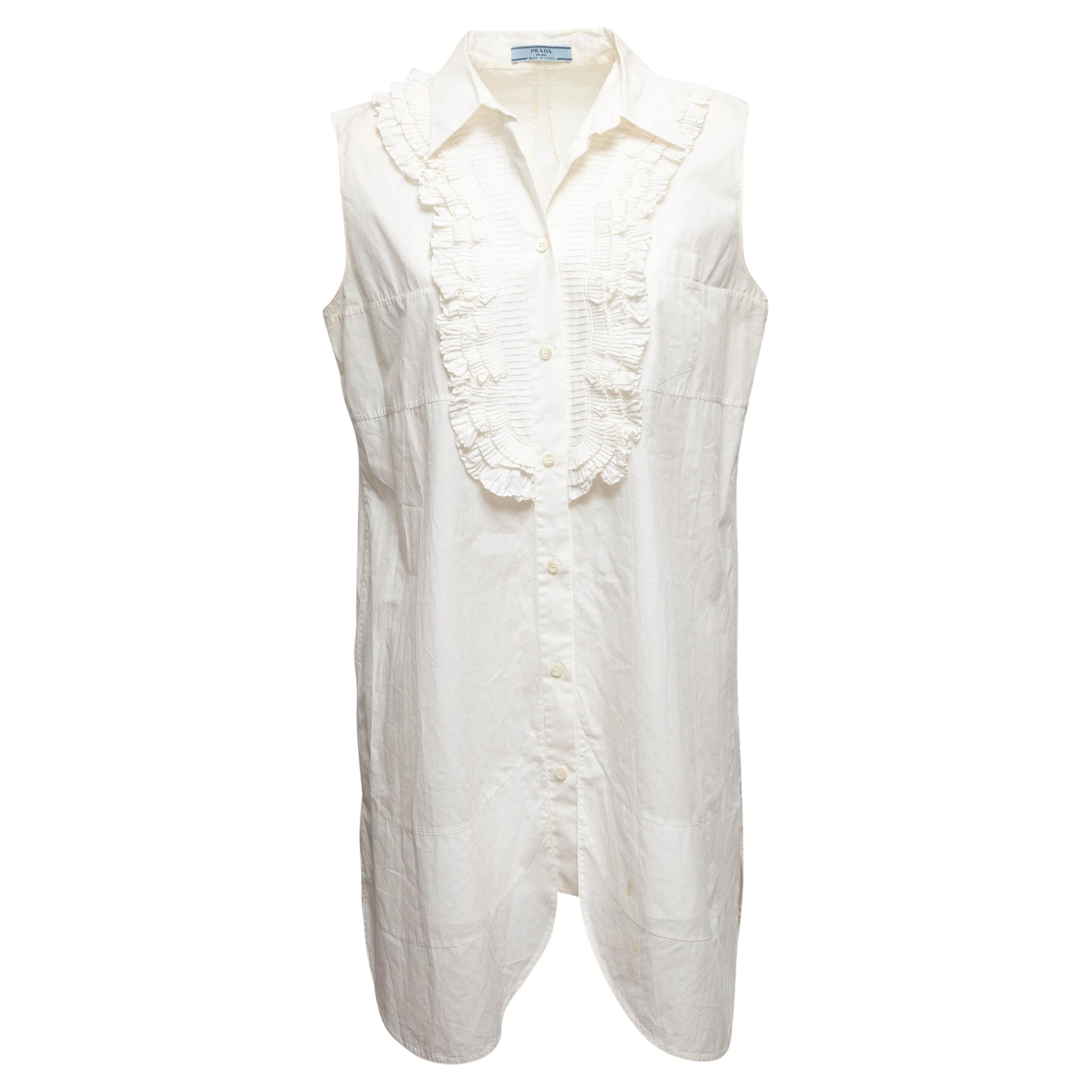 White Prada Sleeveless Button-Up Dress Size IT 46 For Sale