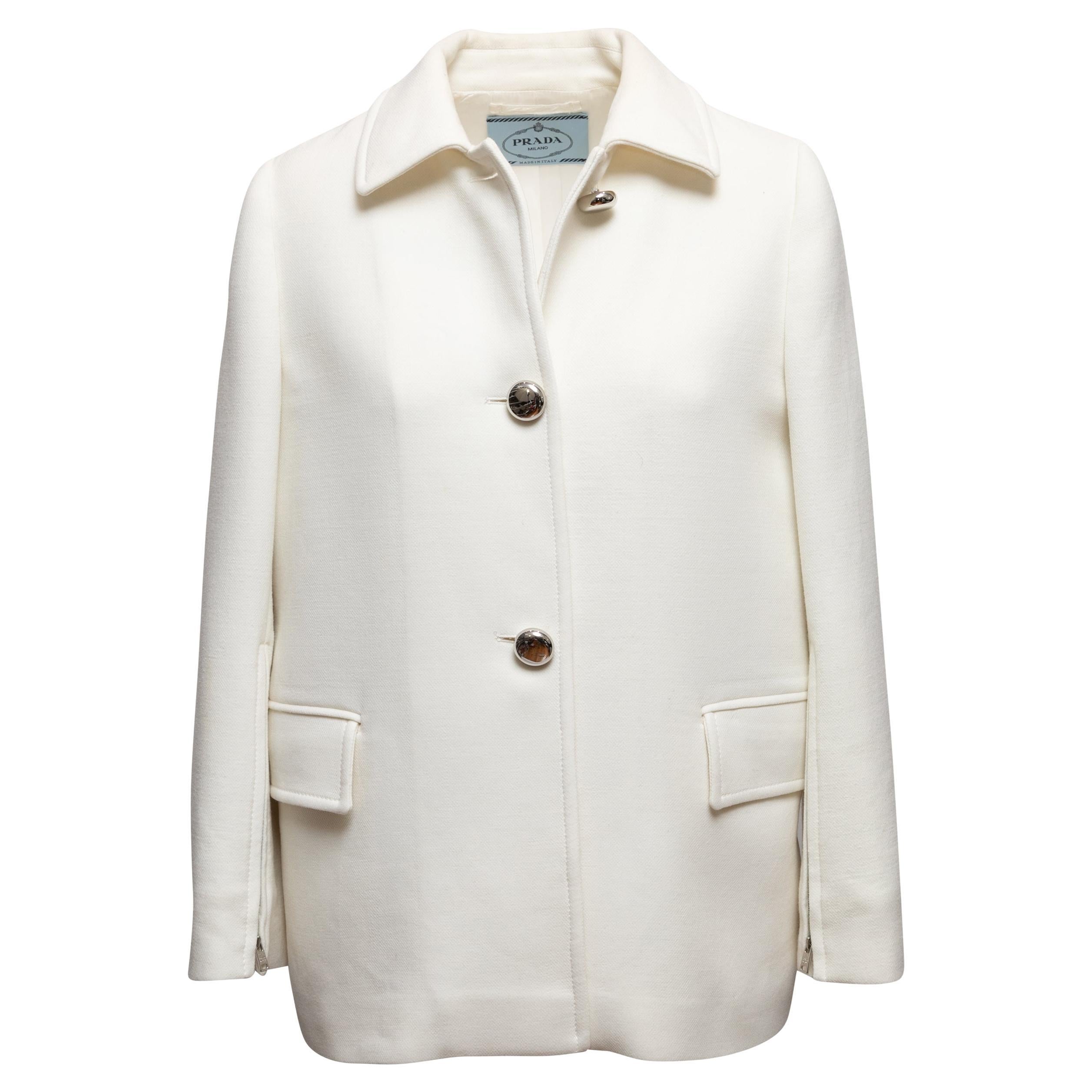 White Prada Wool Jacket Size IT 42 For Sale