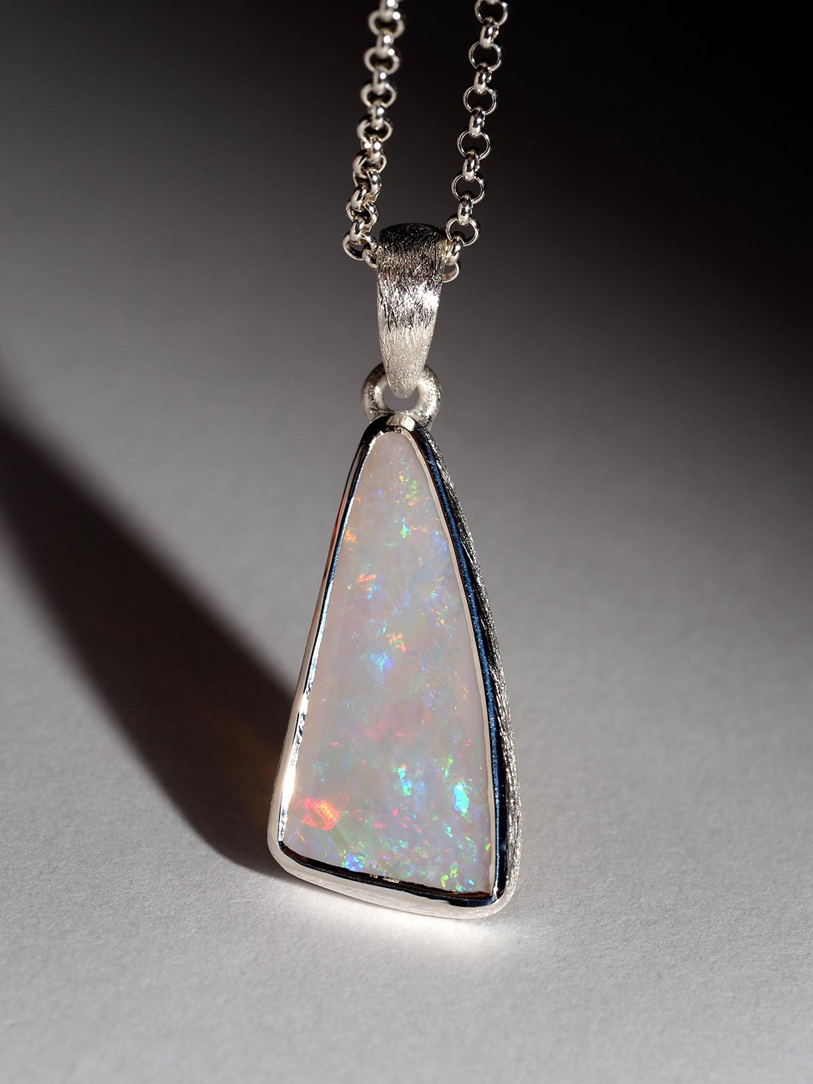 White Precious Opal Silver Necklace Australian Opal Pendant For Sale 4