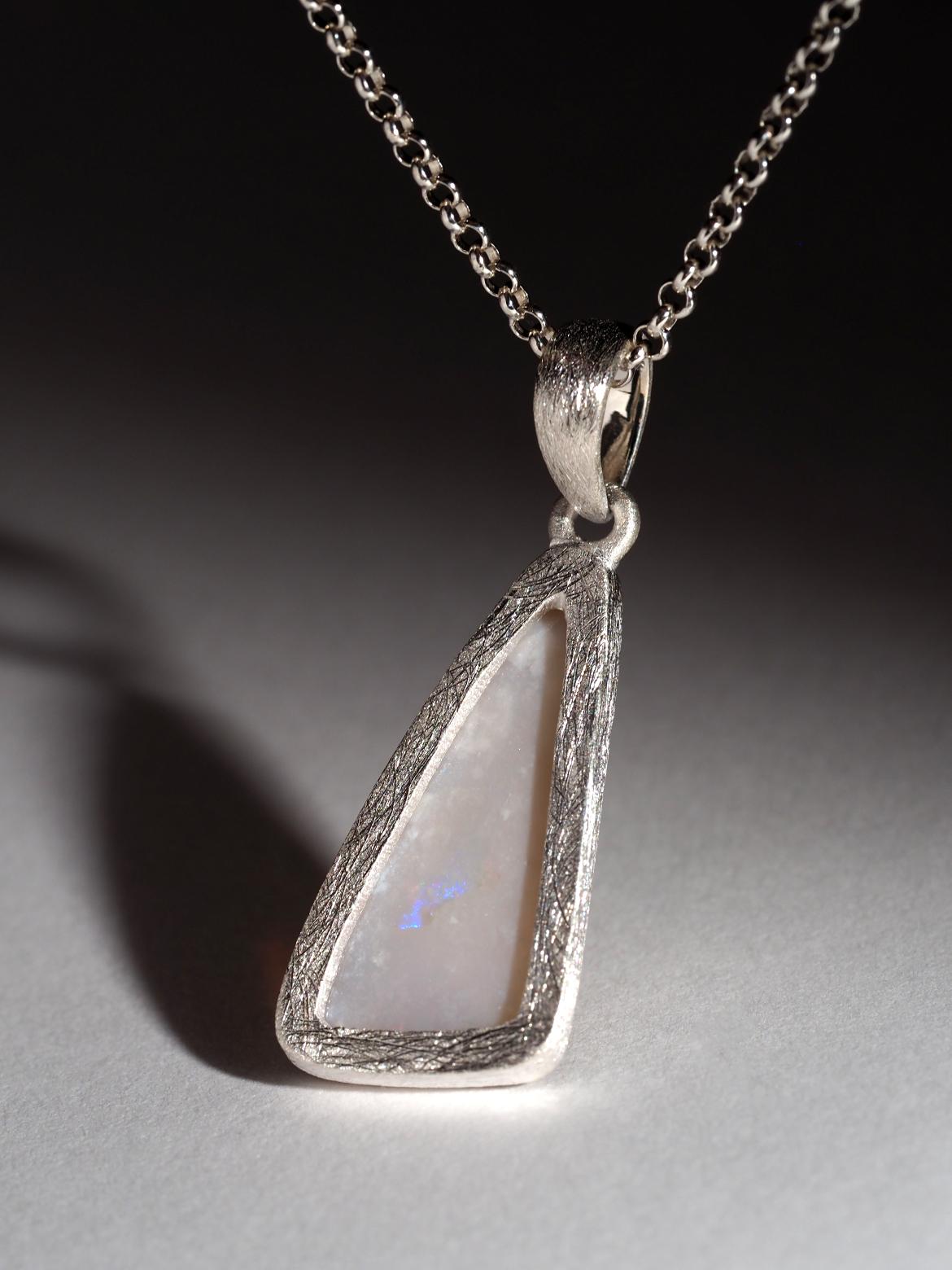 White Precious Opal Silver Necklace Australian Opal Pendant For Sale 5