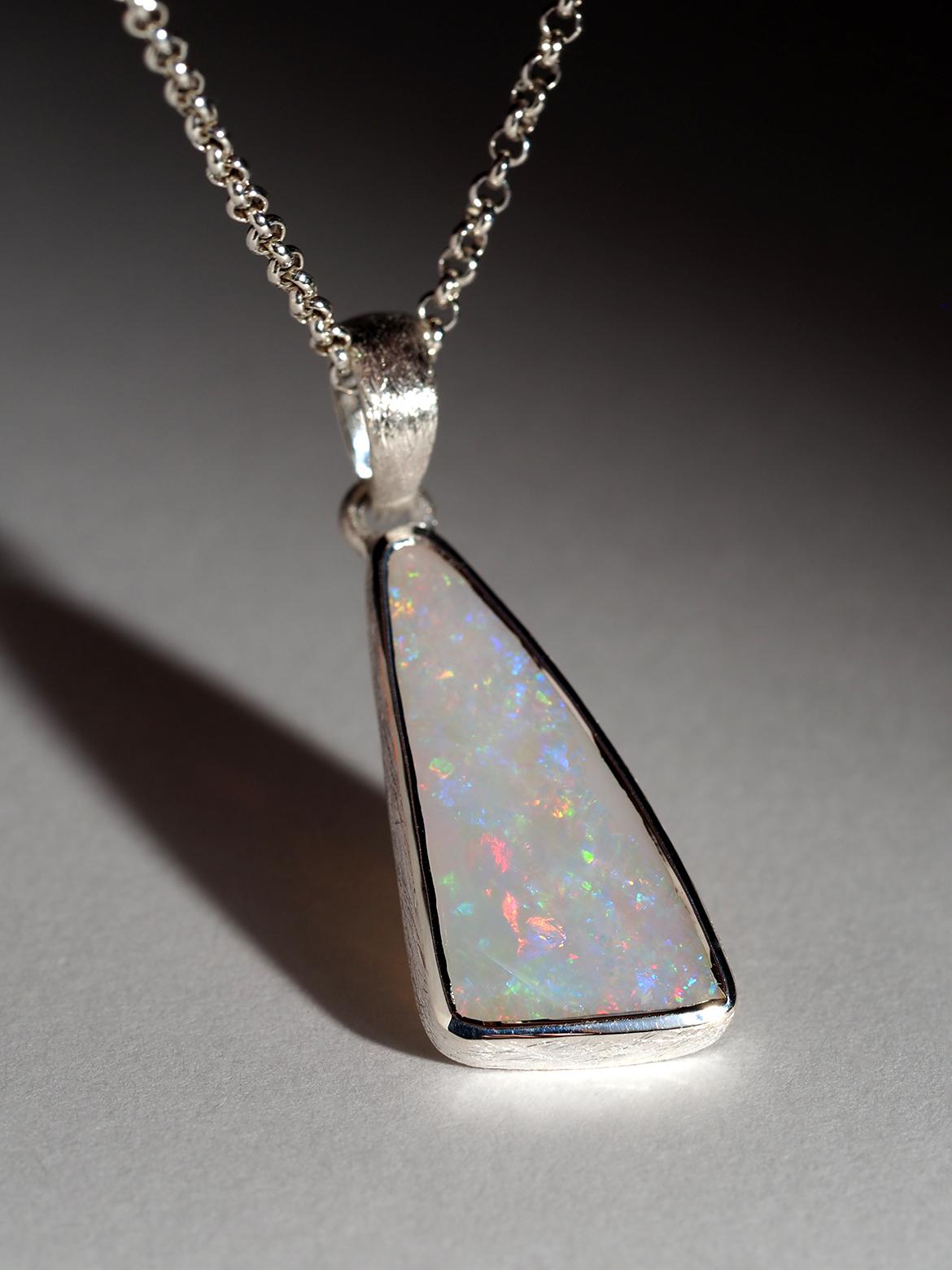 Women's or Men's White Precious Opal Silver Necklace Australian Opal Pendant For Sale