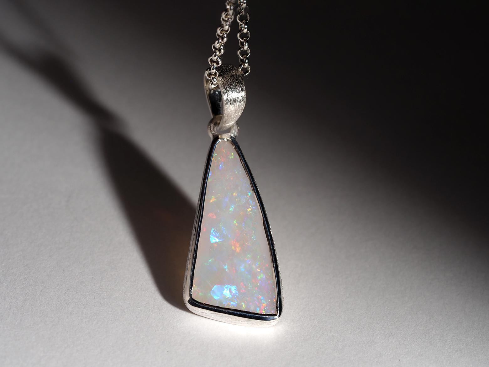 White Precious Opal Silver Necklace Australian Opal Pendant For Sale 2