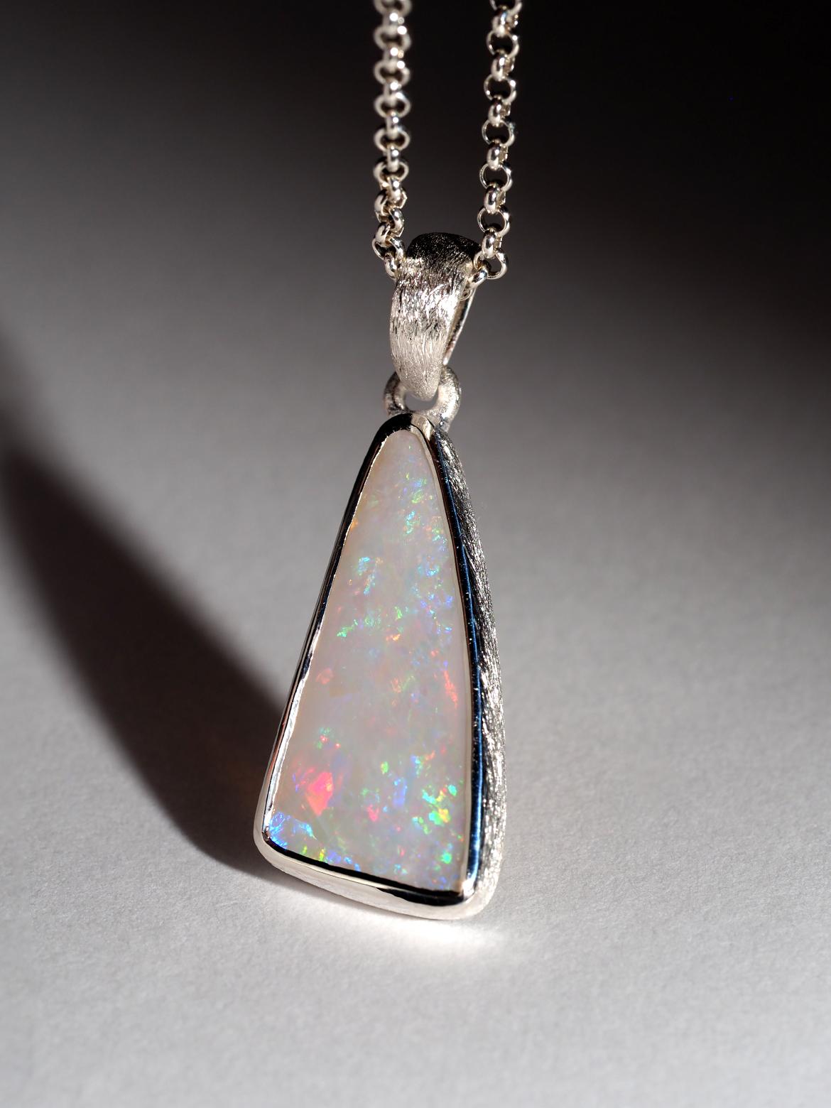 White Precious Opal Silver Necklace Australian Opal Pendant For Sale 3
