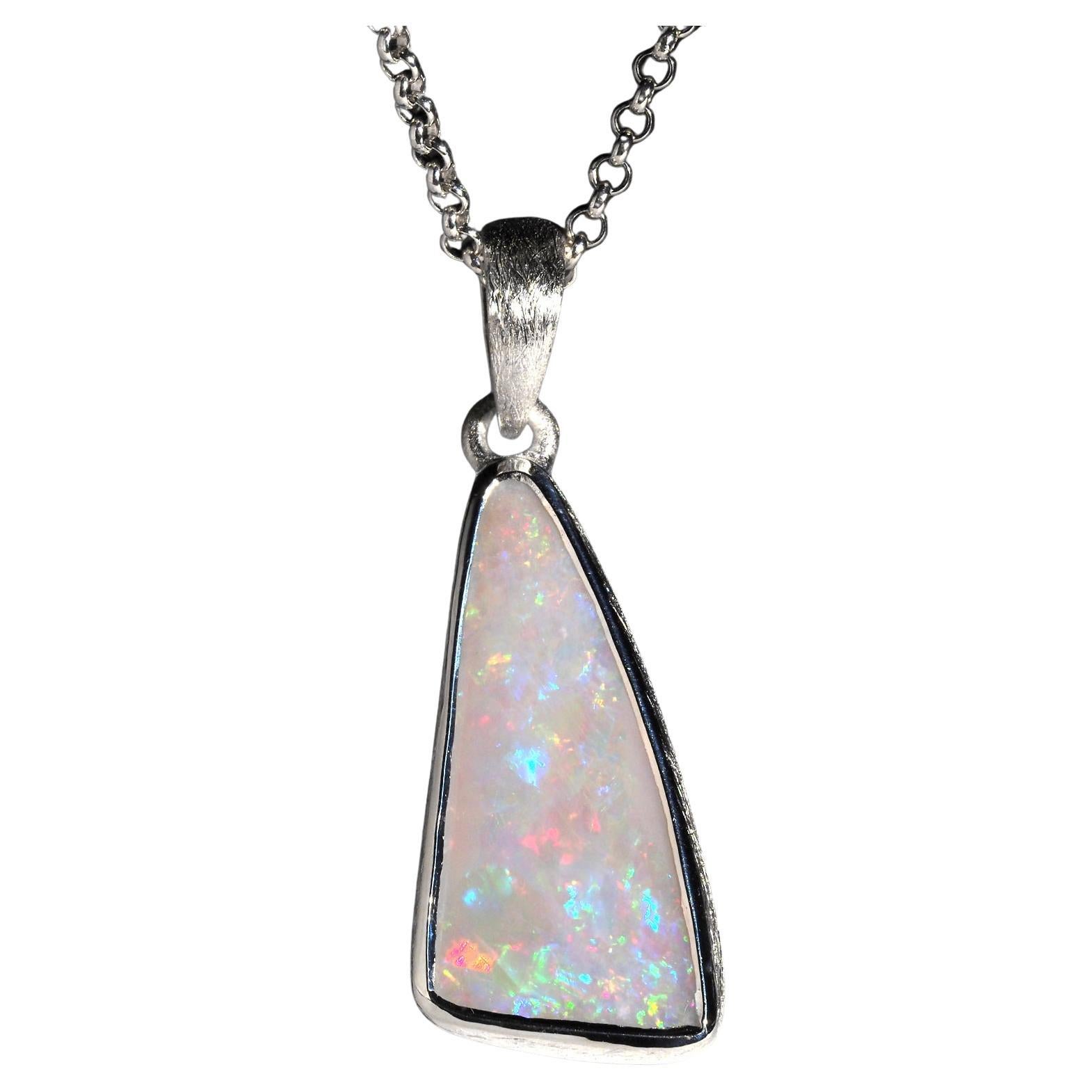 White Precious Opal Silver Necklace Australian Opal Pendant For Sale