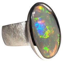 Weißer Edelopal Silber Statement Ring Unregelmäßige ovale Form