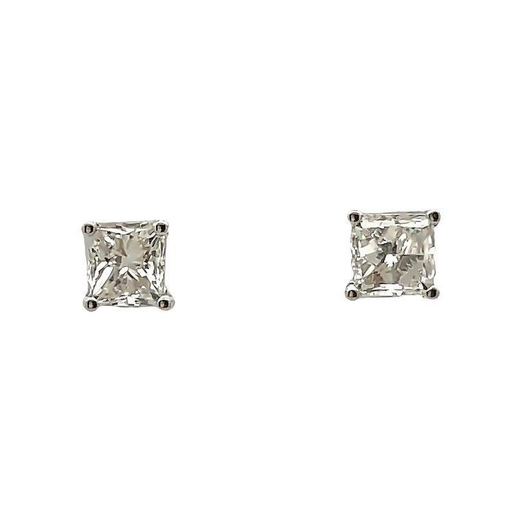 Modern White Princess Diamond 1.84CT H/ VS2 in 14K White Gold Diamond Studs Earrings For Sale