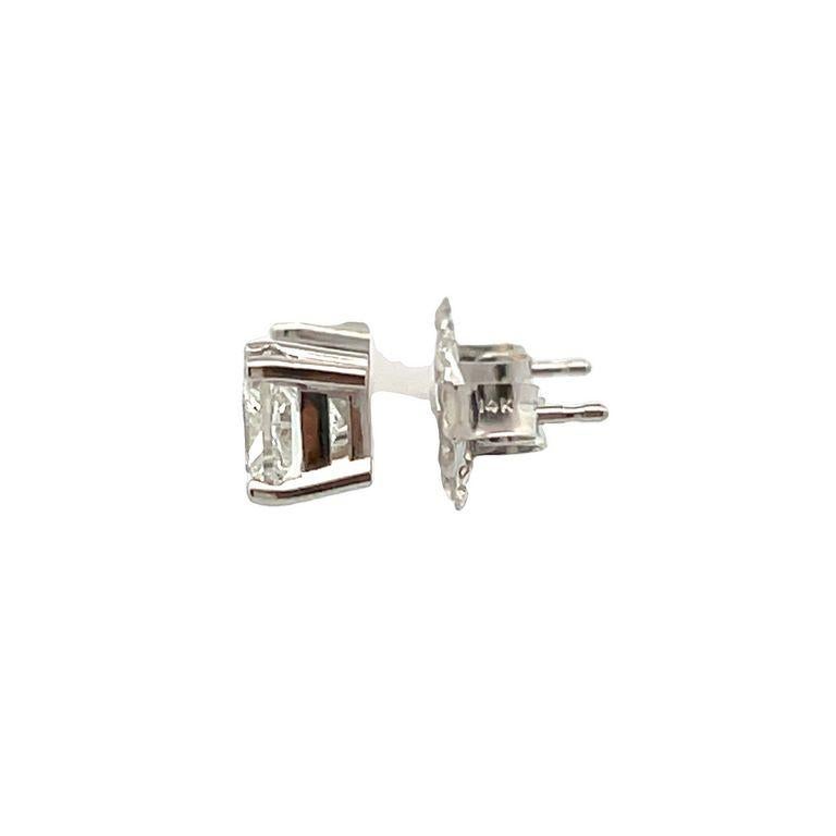 Princess Cut White Princess Diamond 1.84CT H/ VS2 in 14K White Gold Diamond Studs Earrings For Sale