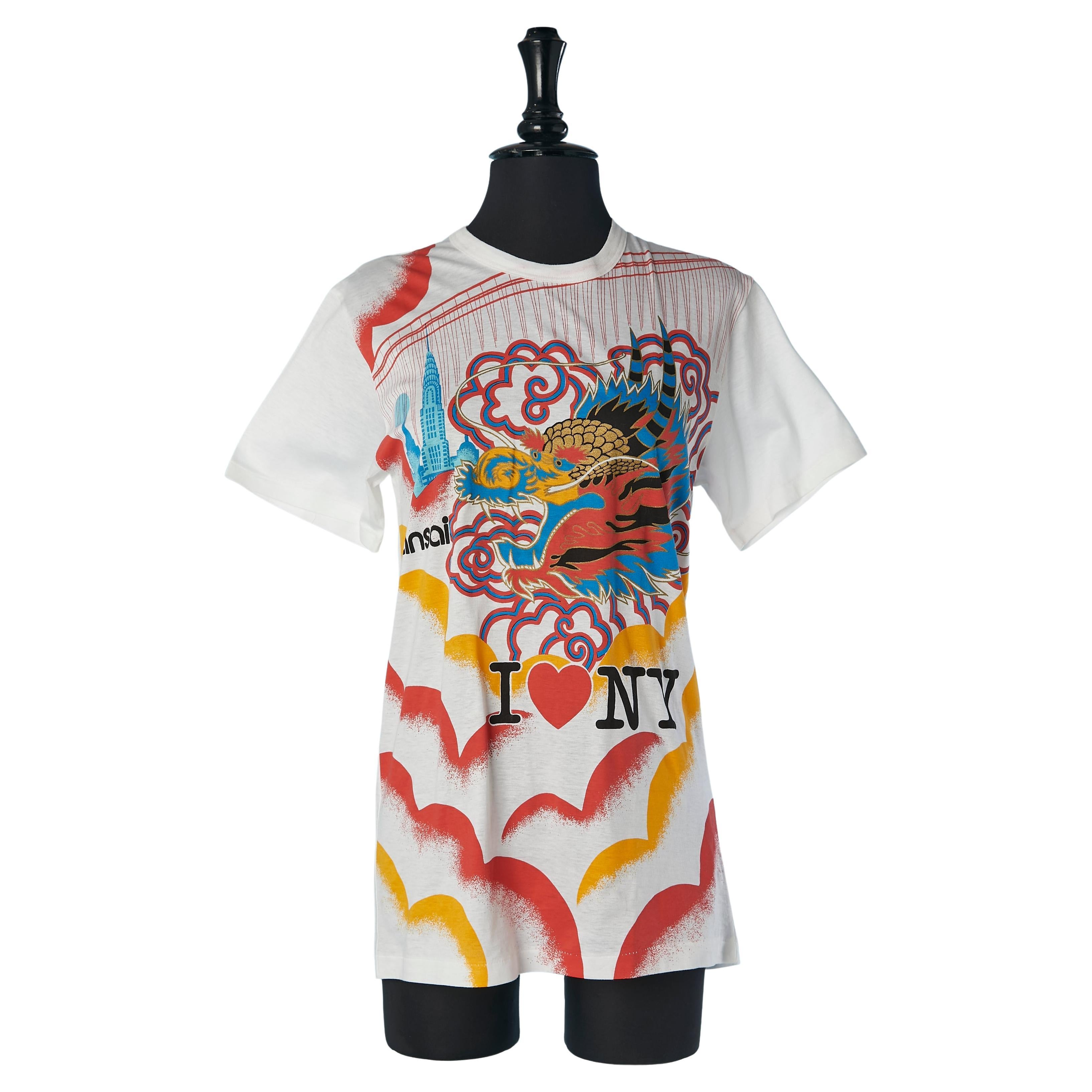 White printed tee-shirt I LOVE NY&Dragon Kansai International NEW with tag  For Sale